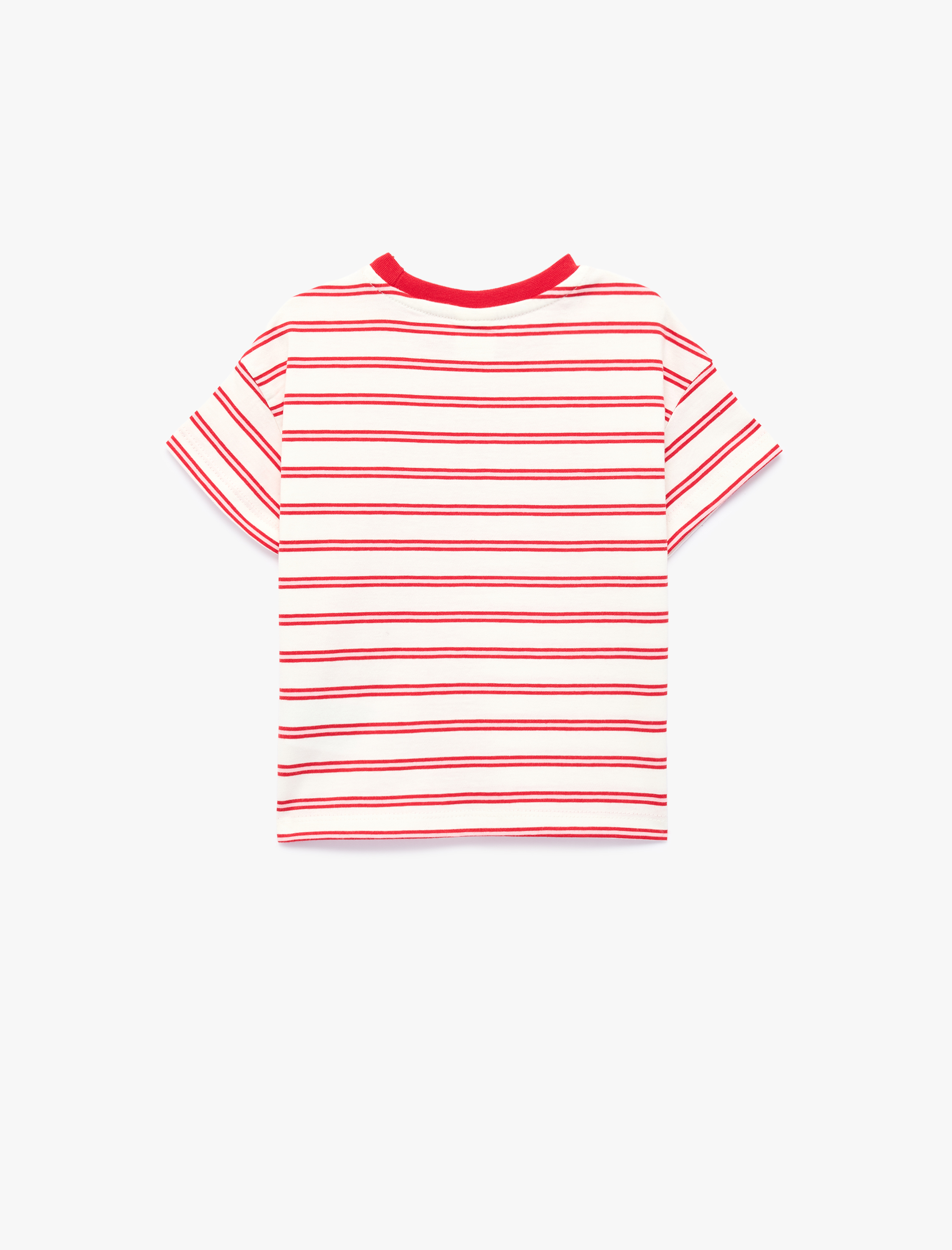  Kız Bebek Pamuklu Kısa Kollu Bisiklet Yaka Nakış Detaylı Çizgili Tişört