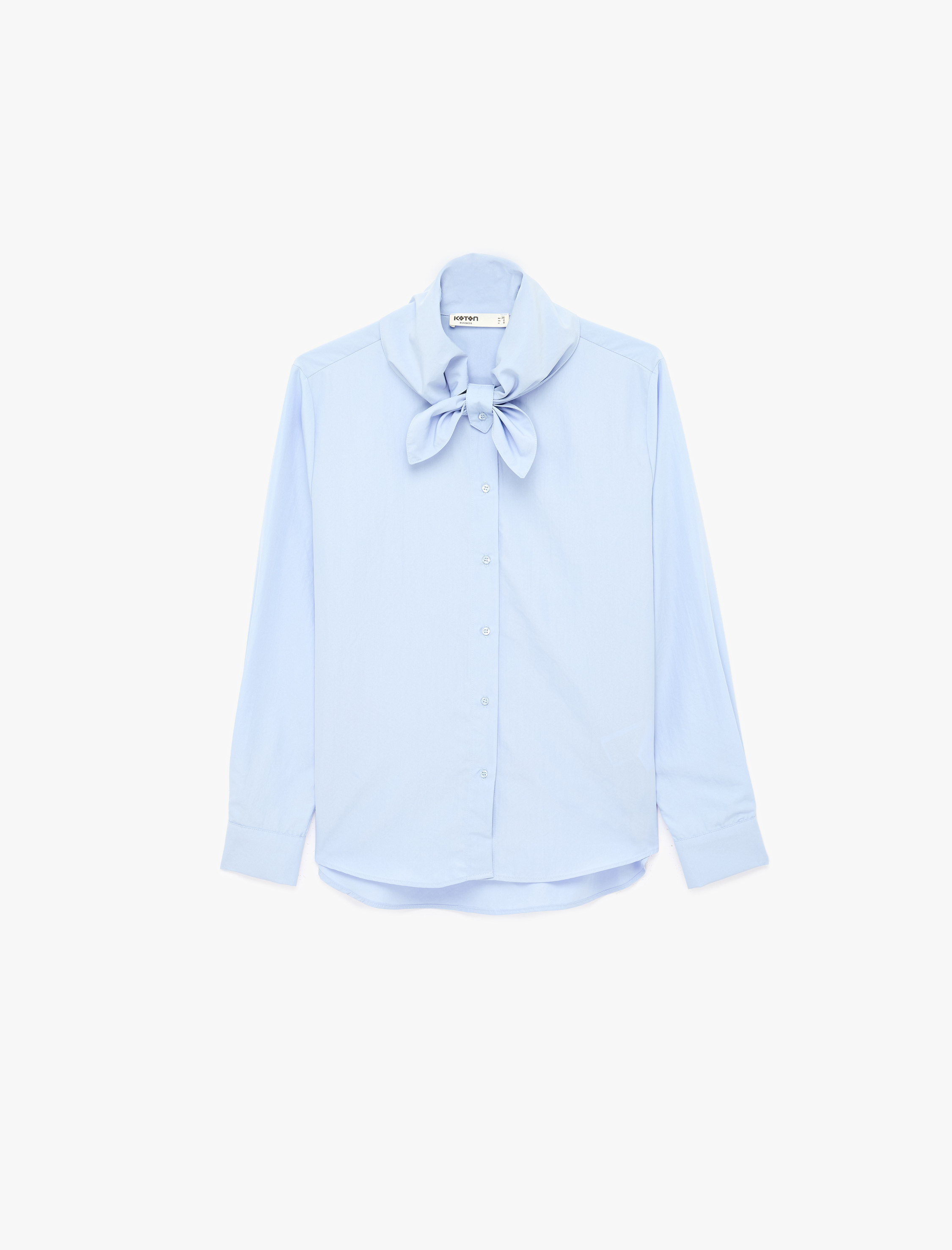   Fiyonk Detaylı Düğmeli Uzun Kollu Fular Yaka Poplin Oversize Gömlek