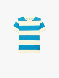 Bisiklet Yaka Kısa Kollu Pamuklu Çizgili Tişört