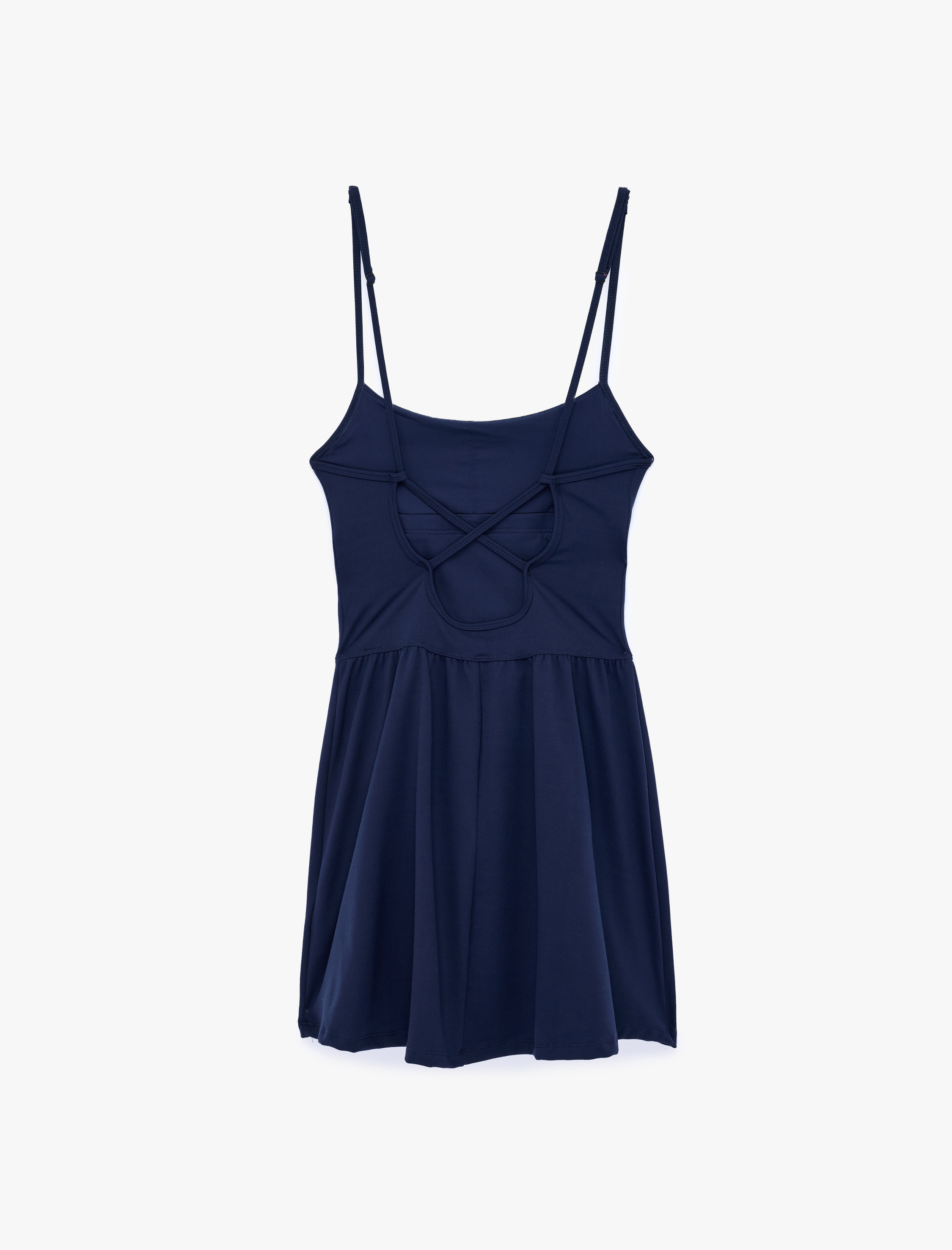   Slim Fit Kolsuz Çapraz İp Askılı Şortlu Mini Spor Elbise