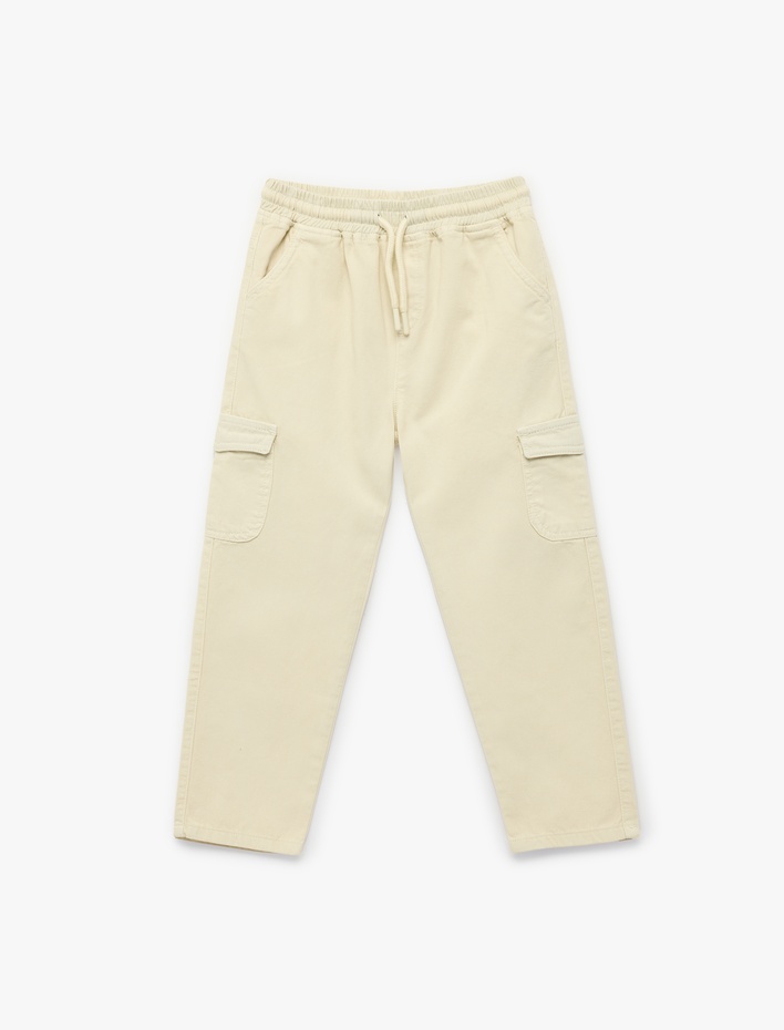Erkek Bebek Pamuklu Beli Bağcıklı Gabardin Kargo Pantolon