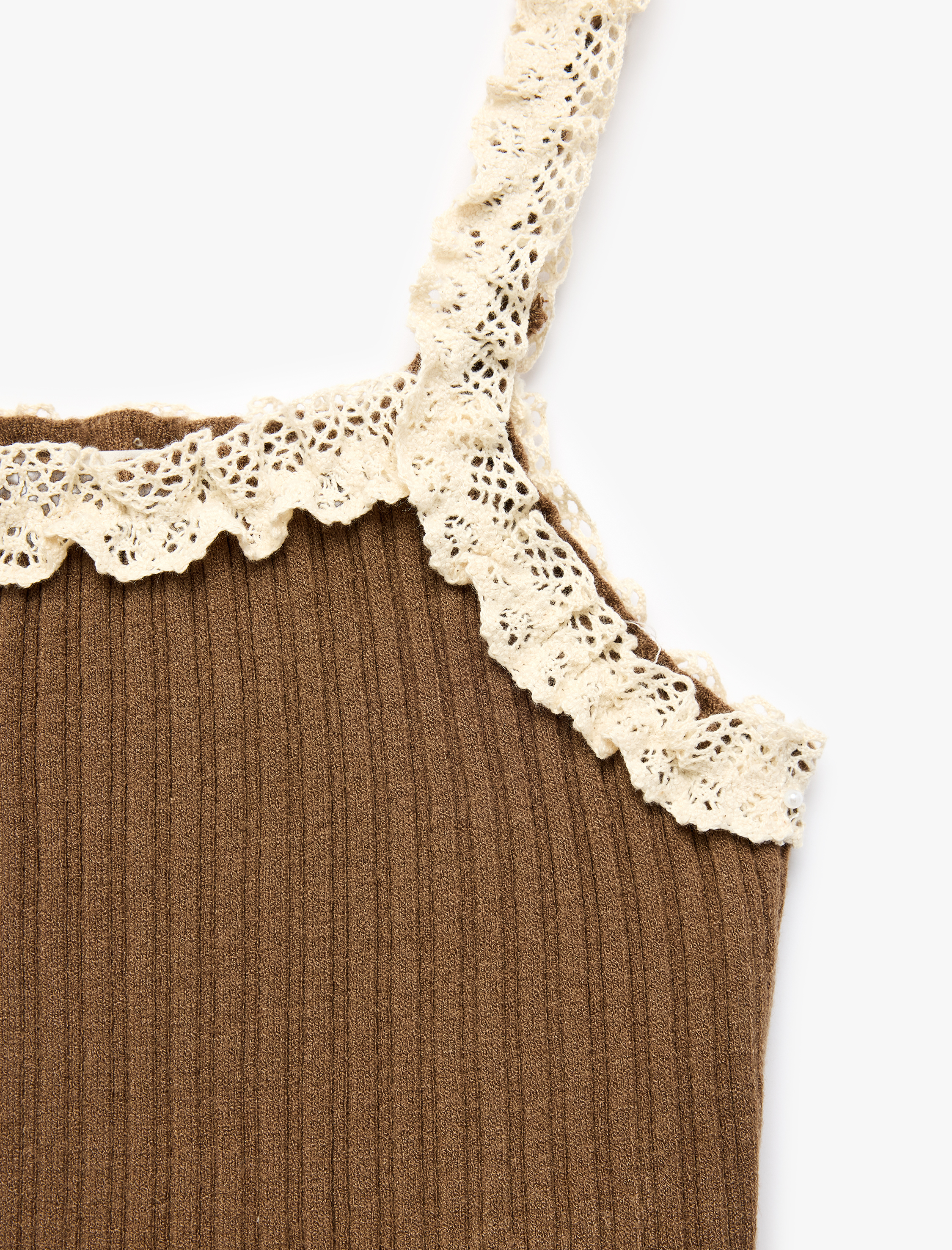  Kız Çocuk Fırfır Detaylı Askılı Kare Yaka Triko Atlet