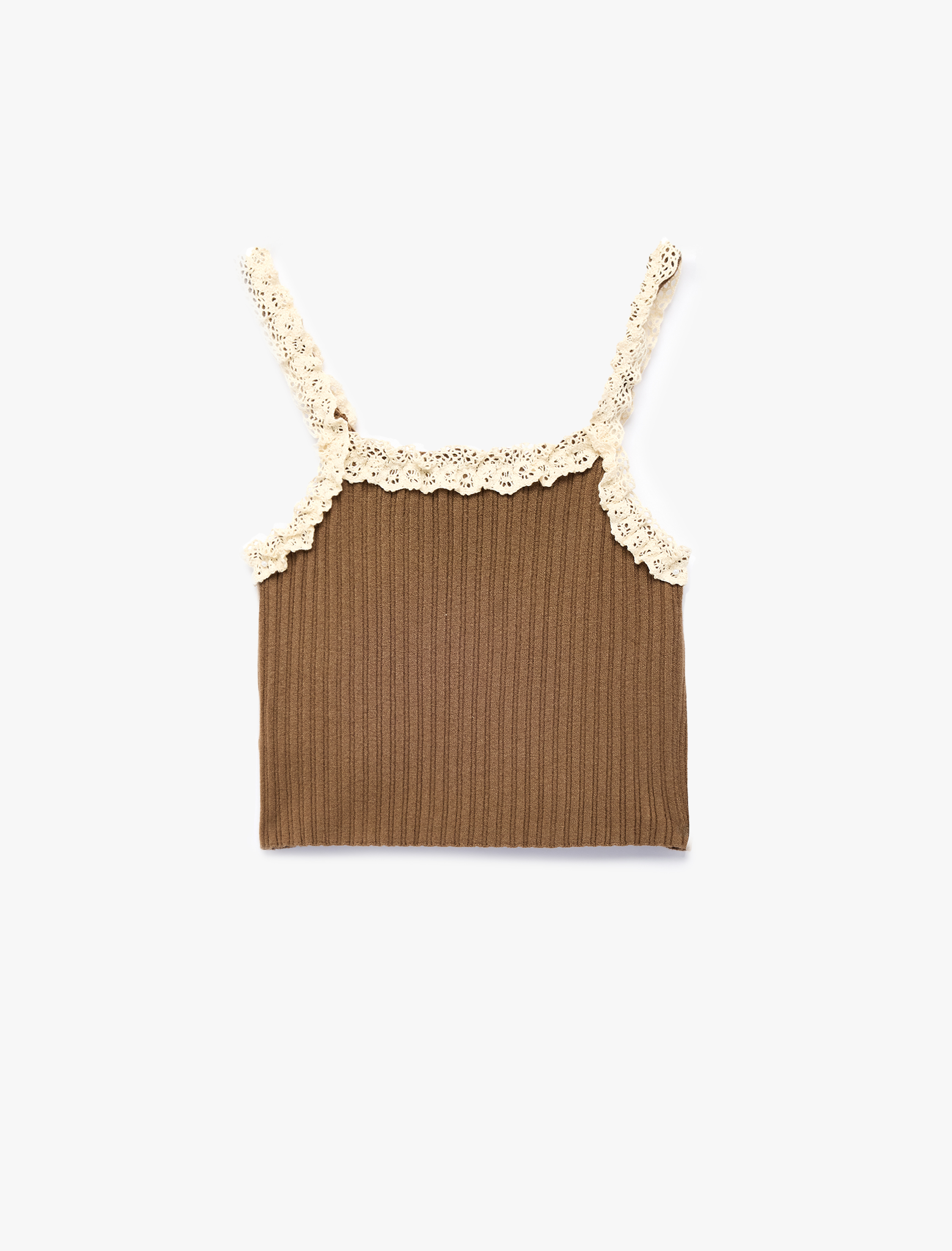  Kız Çocuk Fırfır Detaylı Askılı Kare Yaka Triko Atlet