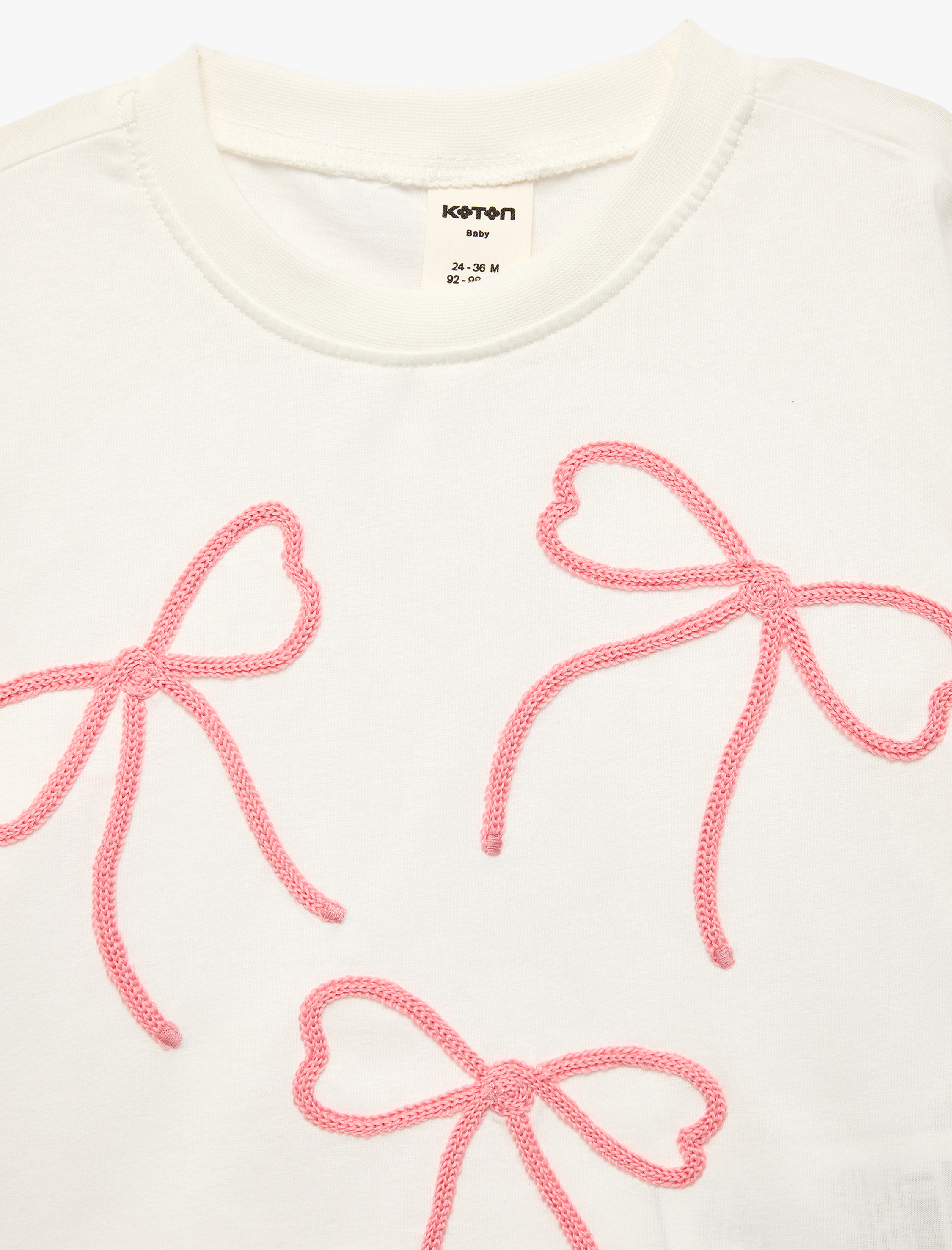  Kız Bebek Nakış Detaylı Bisiklet Yaka Kısa Kollu Pamuklu Tişört