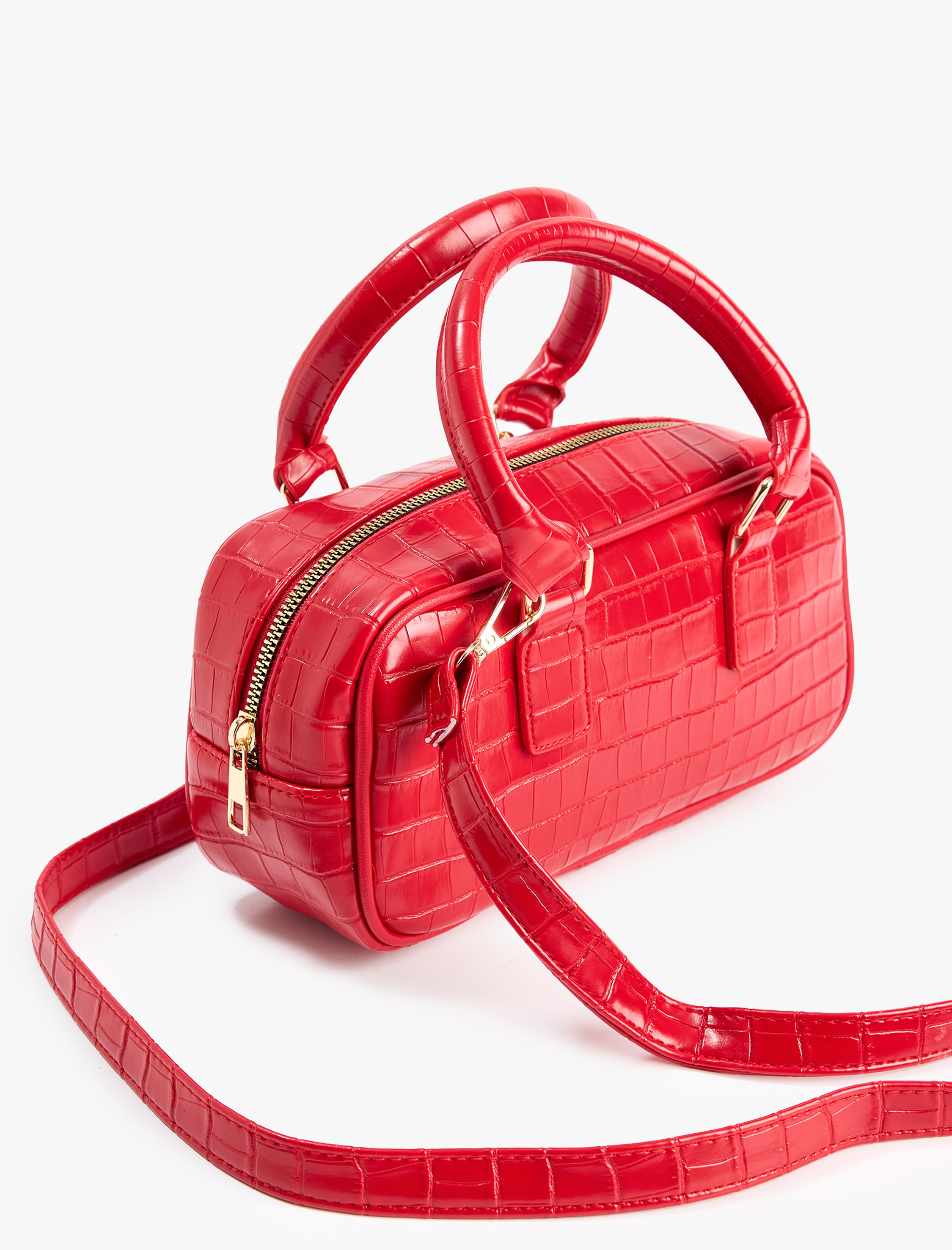  Kadın Krokodil Desenli Suni Deri Fermuarlı Metal Aksesuarlı Çapraz Çanta