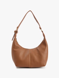 Suni Deri Fermuarlı Metal Aksesuarlı Omuz Çantası