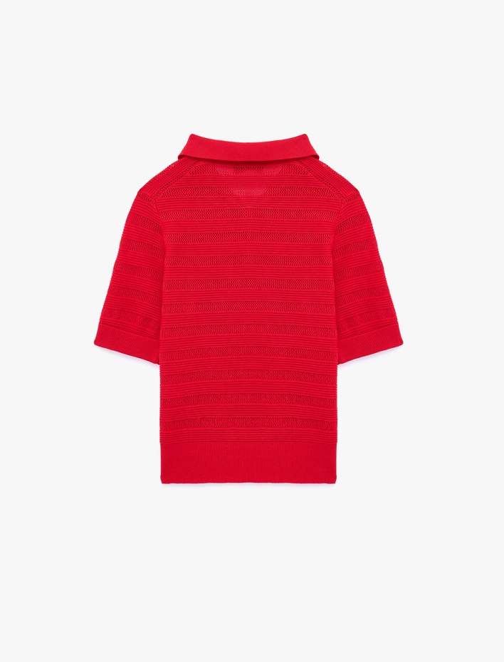  Regular Fit Kısa Kollu Ajurlu Polo Yaka Triko Tişört