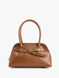 Suni Deri Metal Aksesuarlı Fermuarlı El Çantası