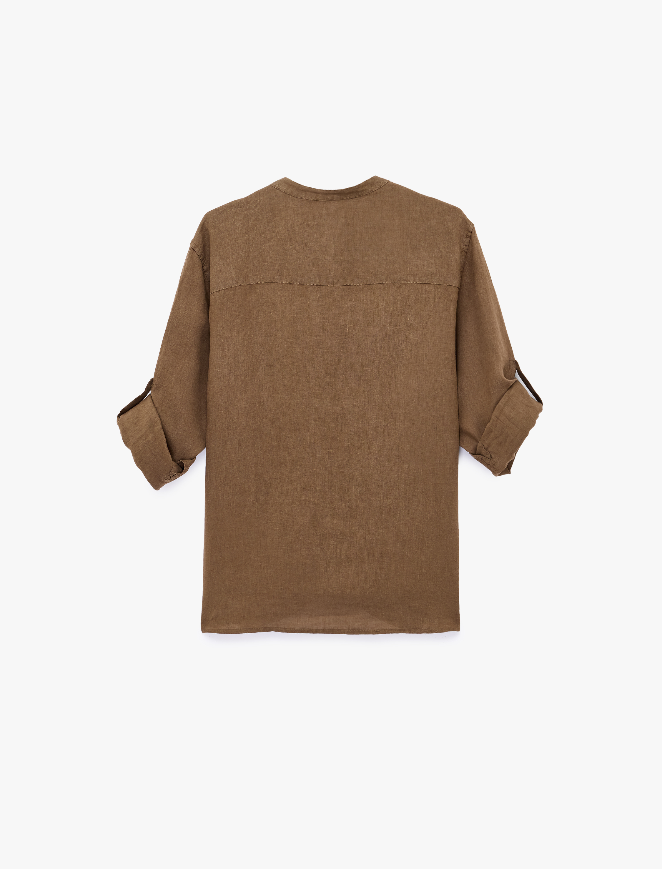   Regular Fit Uzun Kollu Düğmeli Hakim Yaka Keten Gömlek