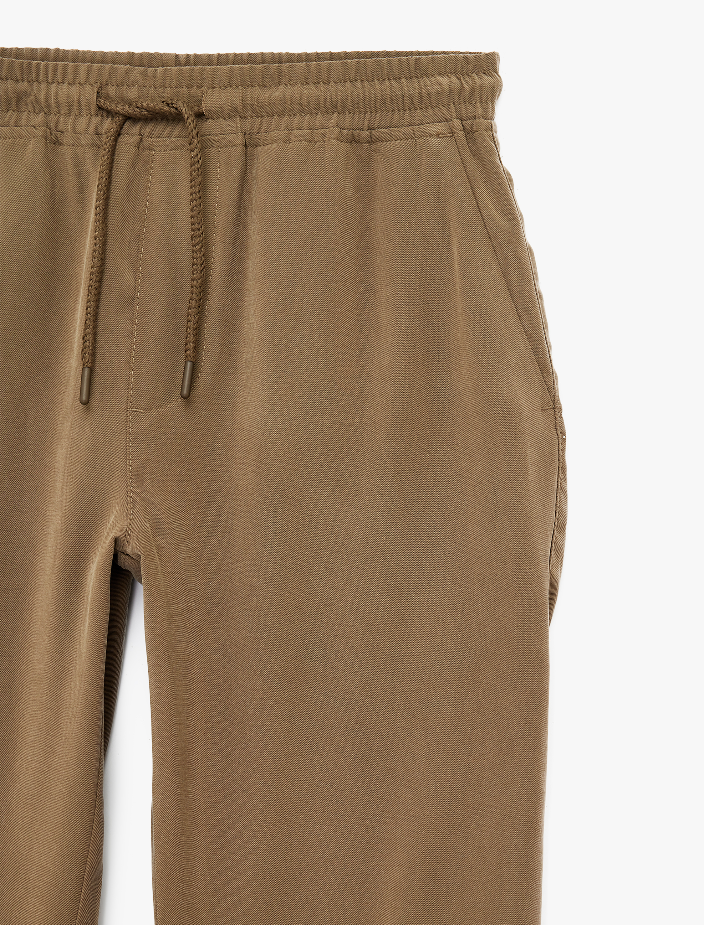   Viskon Cep Detaylı Duble Paça Beli Bağcıklı Pantolon