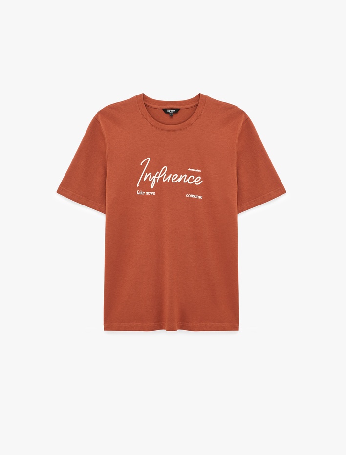  Regular Fit Kısa Kollu Bisiklet Yaka Pamuklu Baskılı Tişört