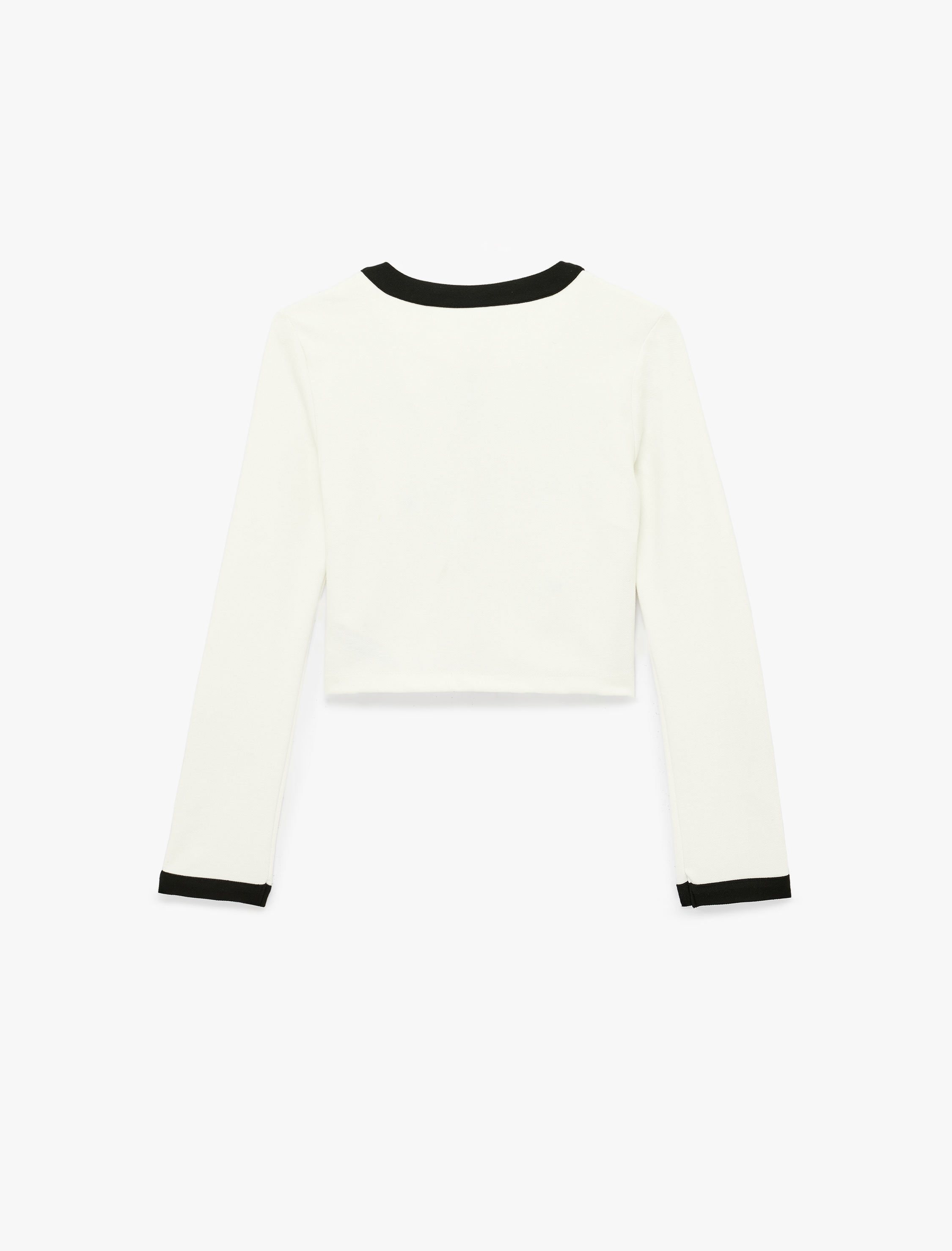   Slim Fit Uzun Kollu Bisiklet Yaka Kontrast Detaylı Düğmeli Hırka