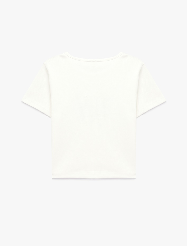 Kız Çocuk Kısa Kollu Bisiklet Yaka Pamuklu Kelebek Baskılı Tişört