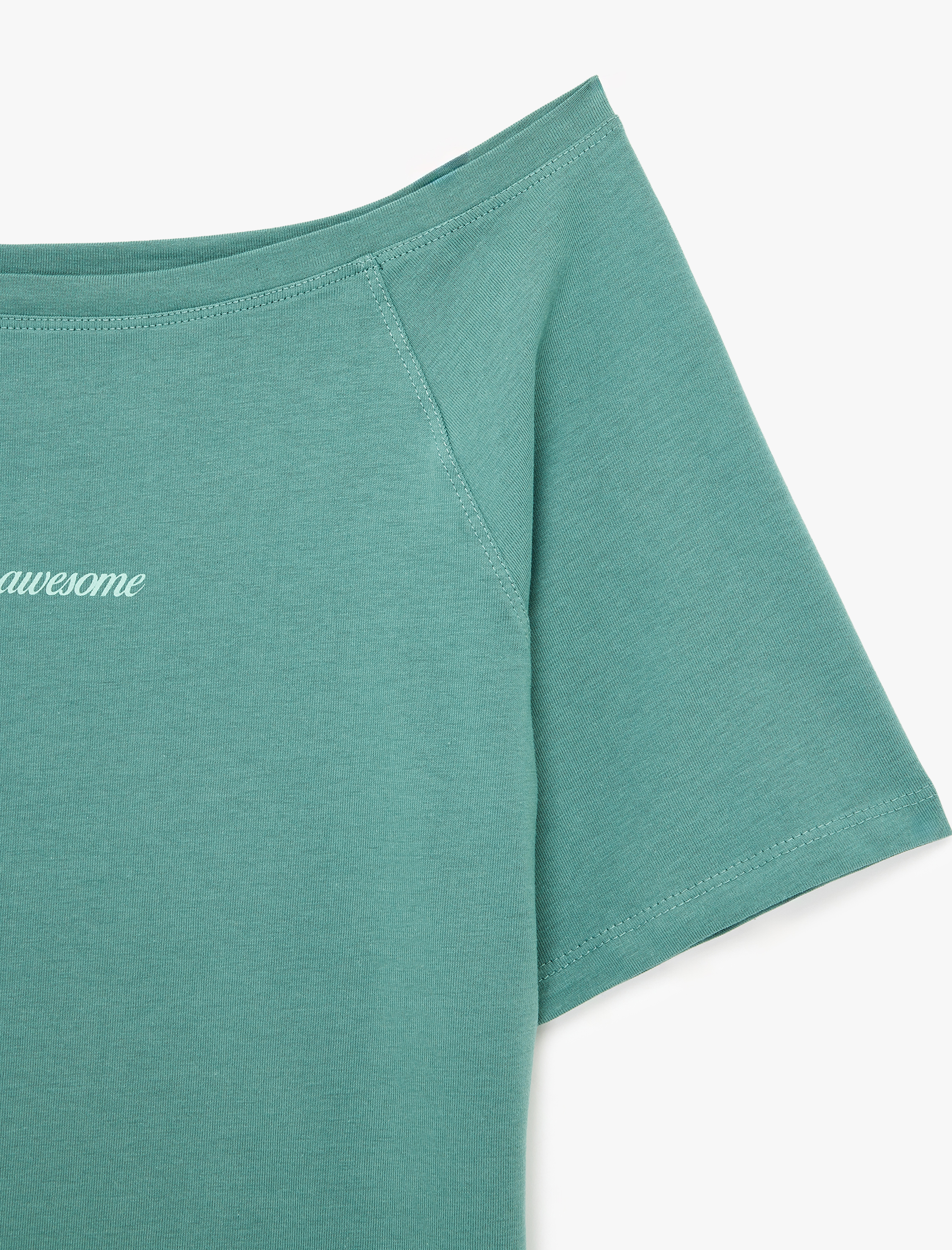   Pamuklu Kayık Yaka Kısa Kollu Baskılı Oversize Spor Tişört