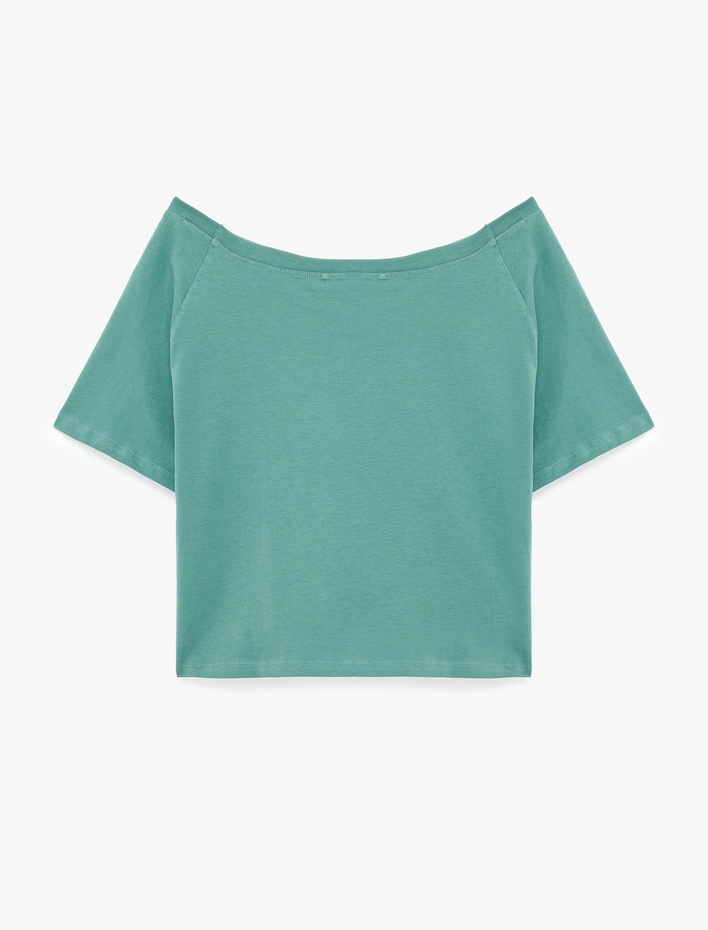  Pamuklu Kayık Yaka Kısa Kollu Baskılı Oversize Spor Tişört