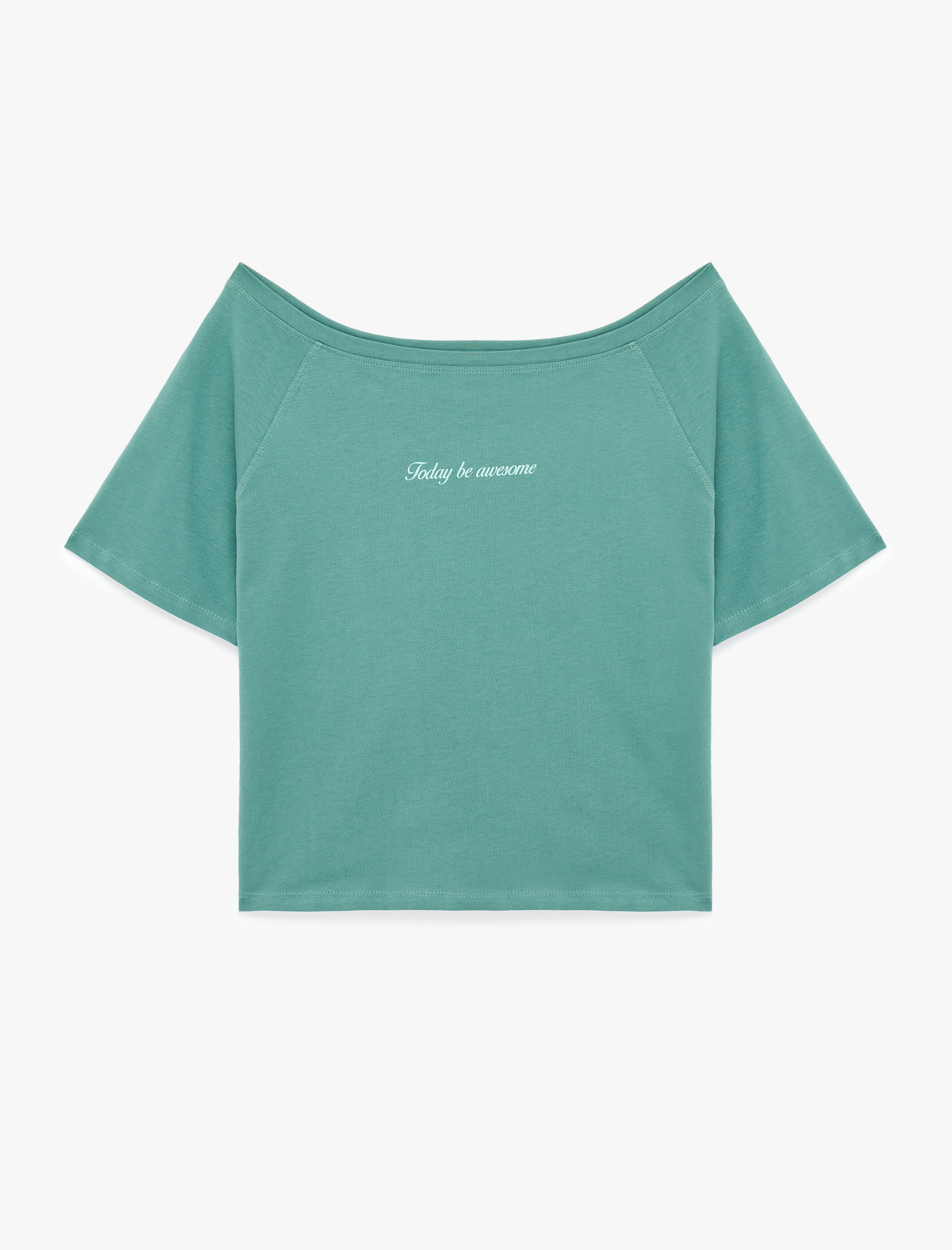   Pamuklu Kayık Yaka Kısa Kollu Baskılı Oversize Spor Tişört