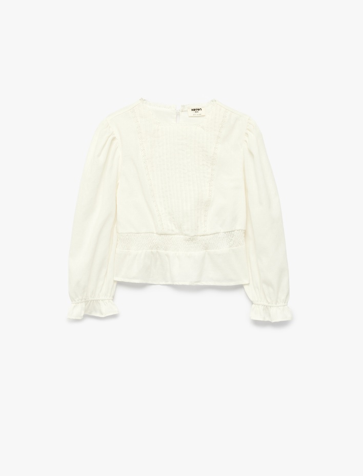 Kız Çocuk Uzun Kollu Kare Yaka Viskon Karışımlı Fırfırlı Bluz