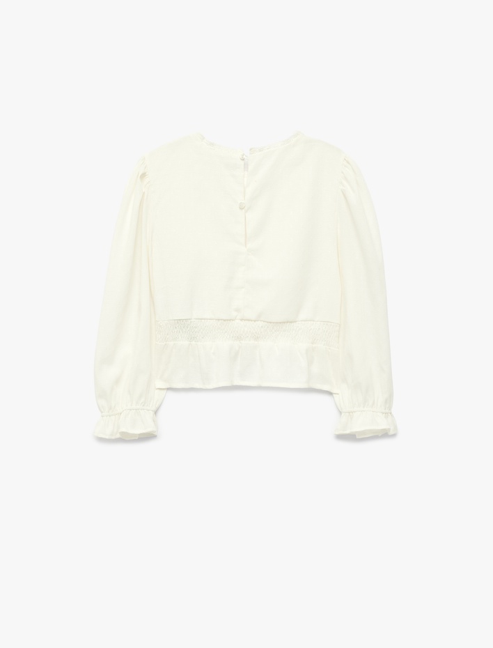 Kız Çocuk Uzun Kollu Kare Yaka Viskon Karışımlı Fırfırlı Bluz