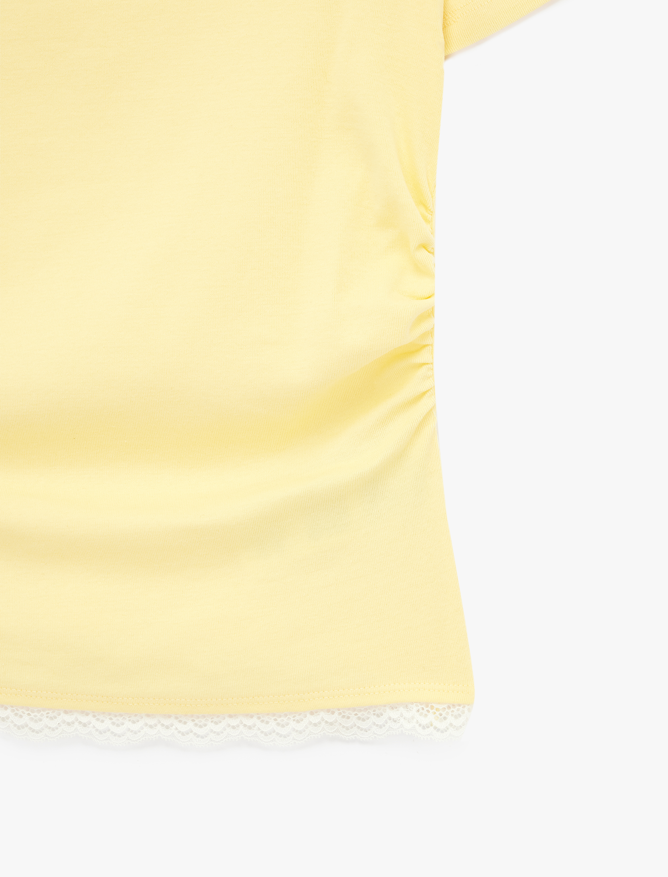   Pamuklu Drape Detaylı Kısa Kollu Bisiklet Yaka Tişört