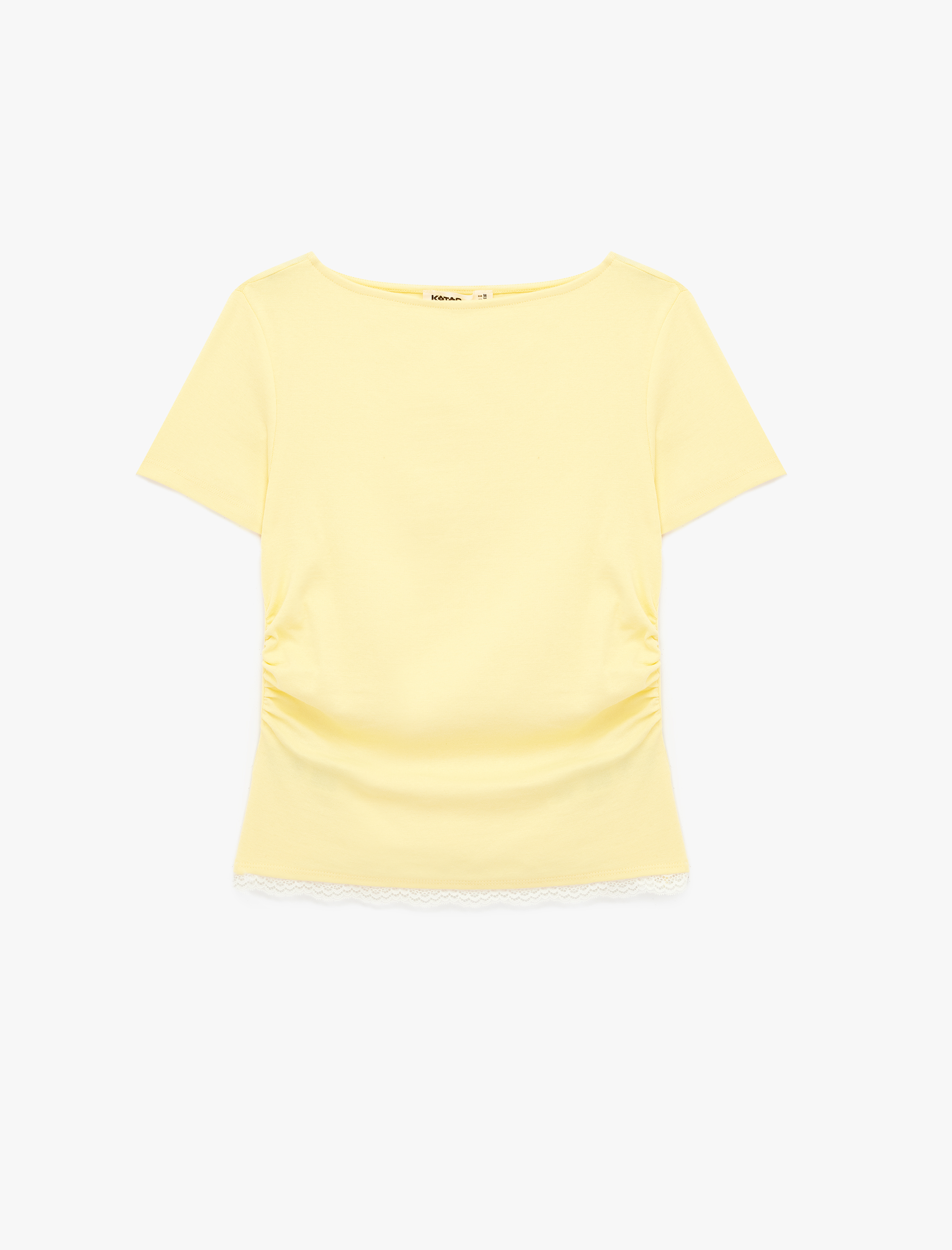   Pamuklu Drape Detaylı Kısa Kollu Bisiklet Yaka Tişört