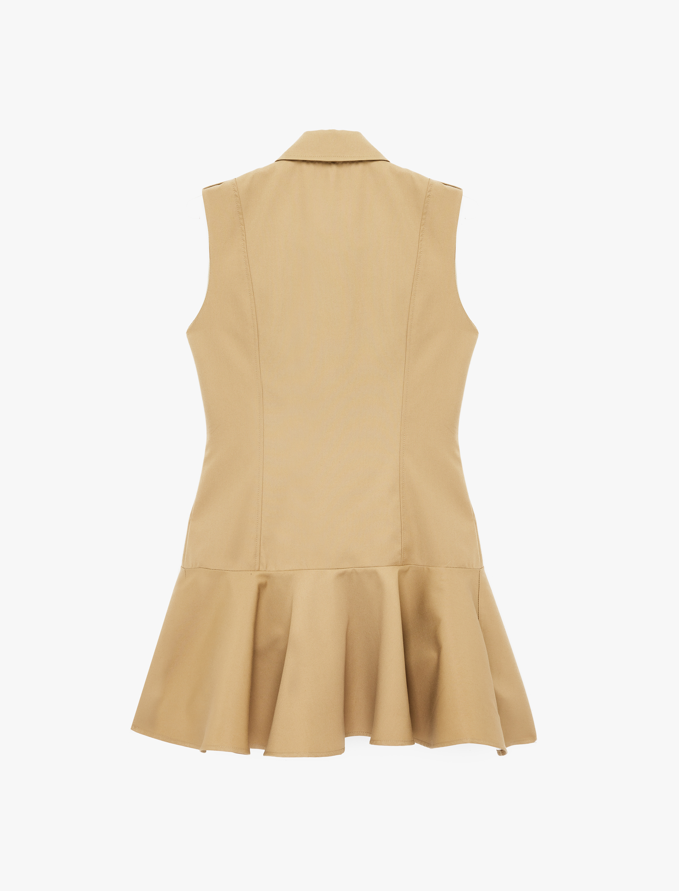   Klasik Yaka Kolsuz Düğme Detaylı Volanlı Mini Jile Elbise