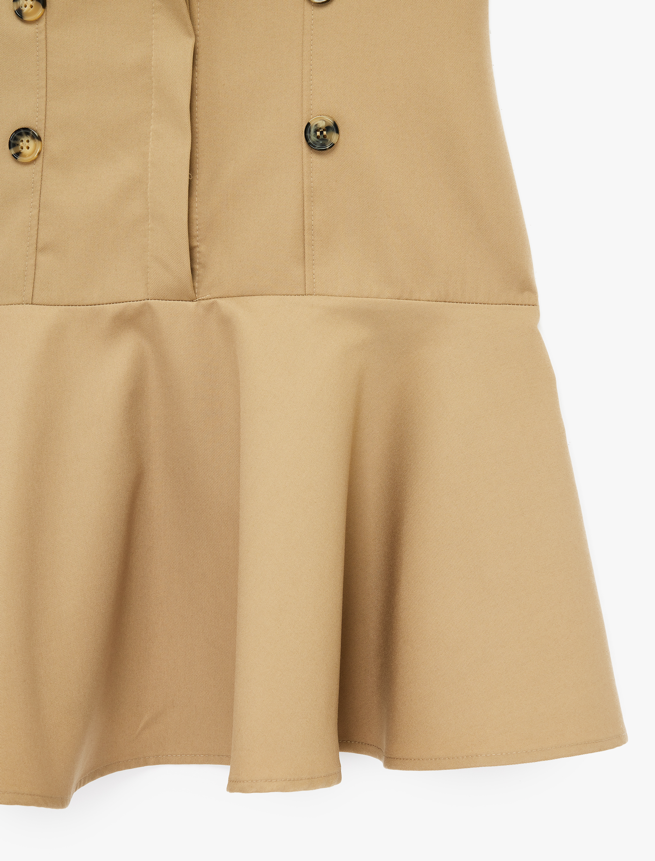   Klasik Yaka Kolsuz Düğme Detaylı Volanlı Mini Jile Elbise