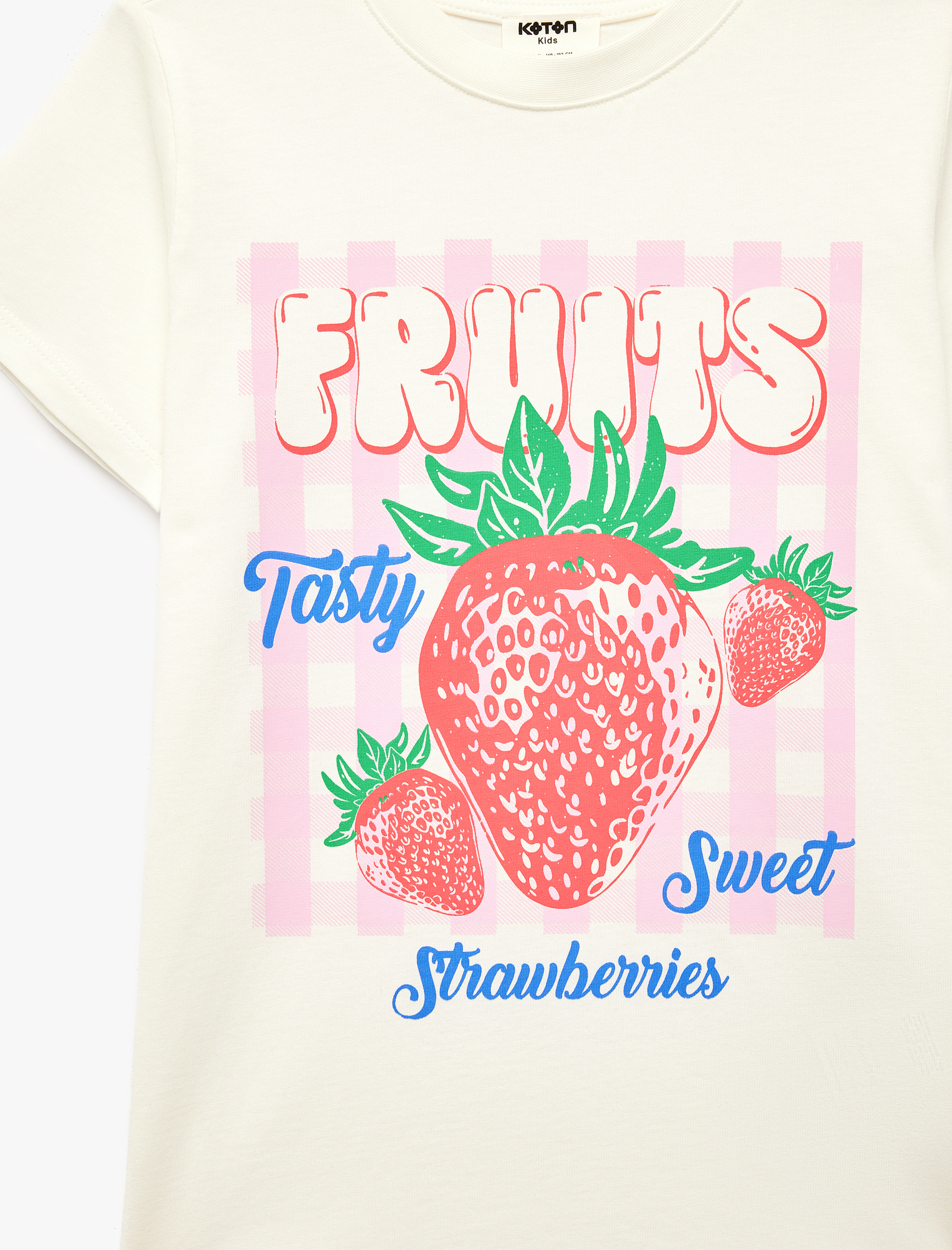  Kız Çocuk Çilek Baskılı Kısa Kollu Bisiklet Yaka Pamuklu Tişört