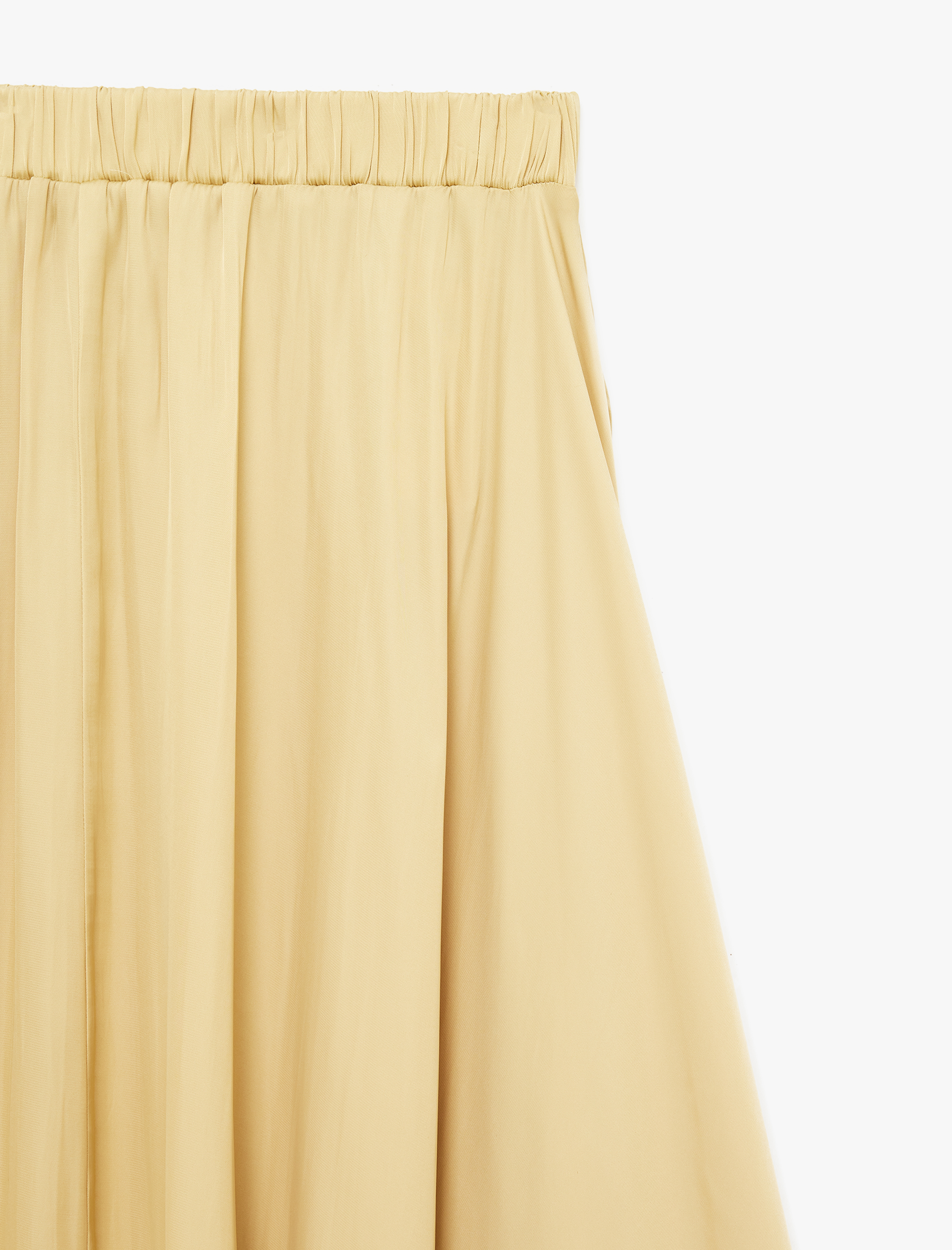   Beli Lastikli Pileli Uzun Saten Kloş Etek