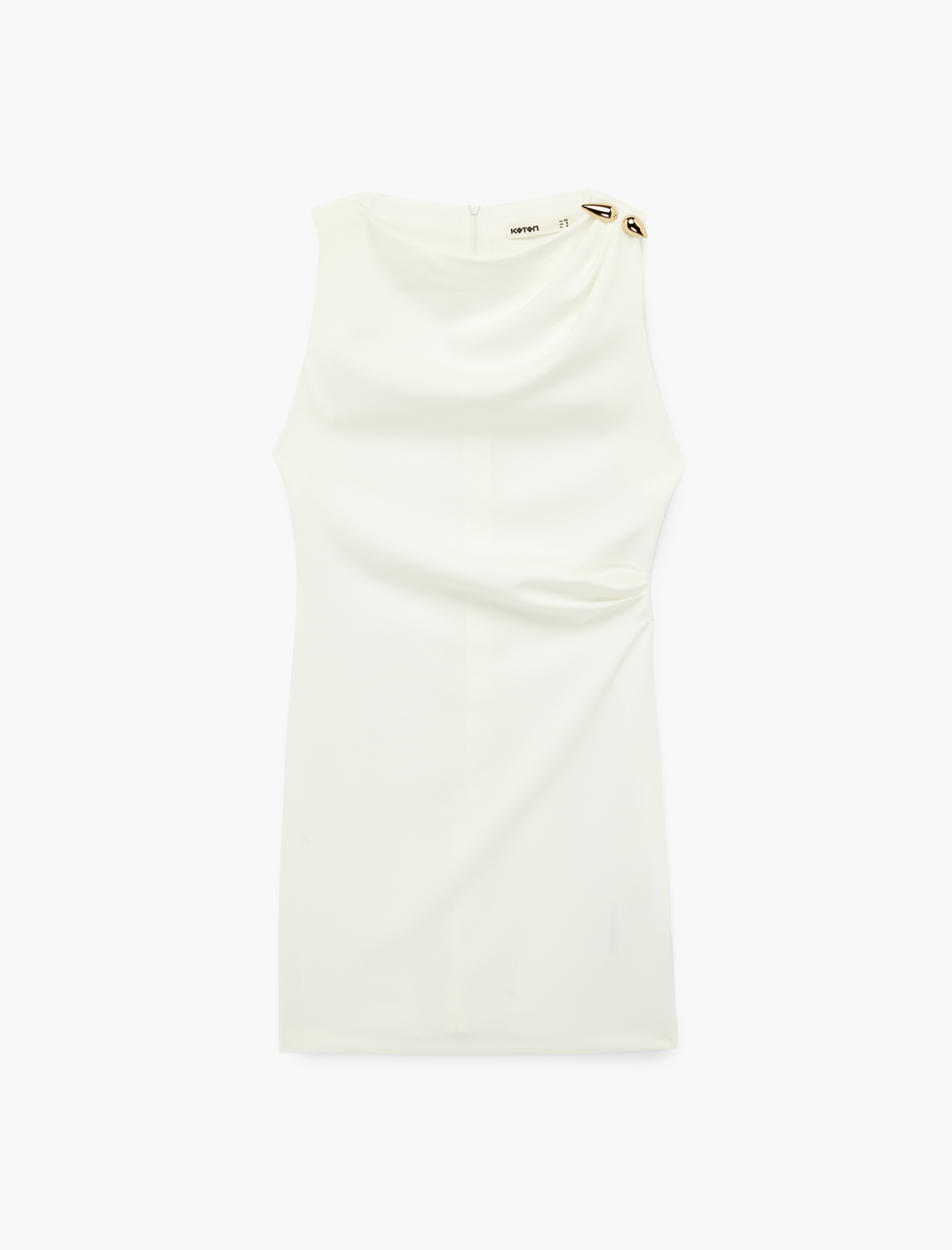   Bisiklet Yaka A Kesim Aksesuar Detaylı Kolsuz Mini Elbise