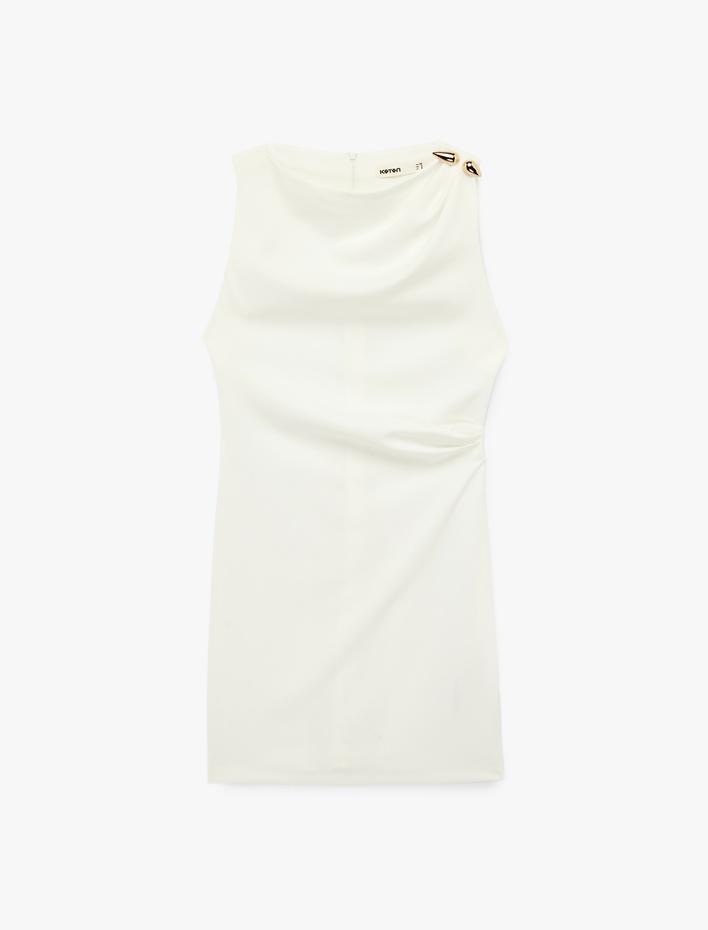  Bisiklet Yaka A Kesim Aksesuar Detaylı Kolsuz Mini Elbise