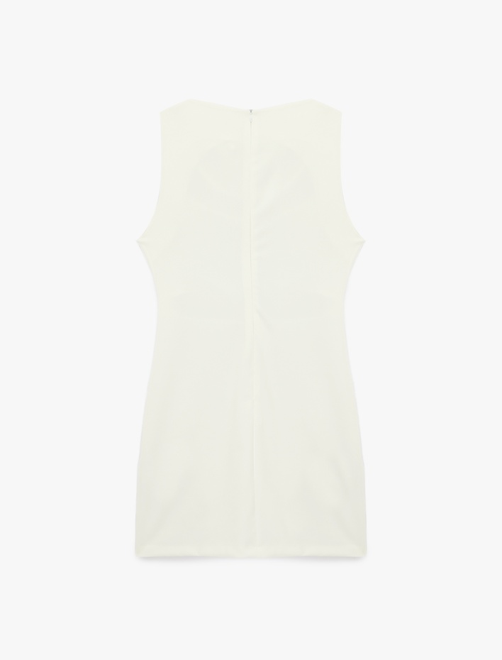  Bisiklet Yaka A Kesim Aksesuar Detaylı Kolsuz Mini Elbise