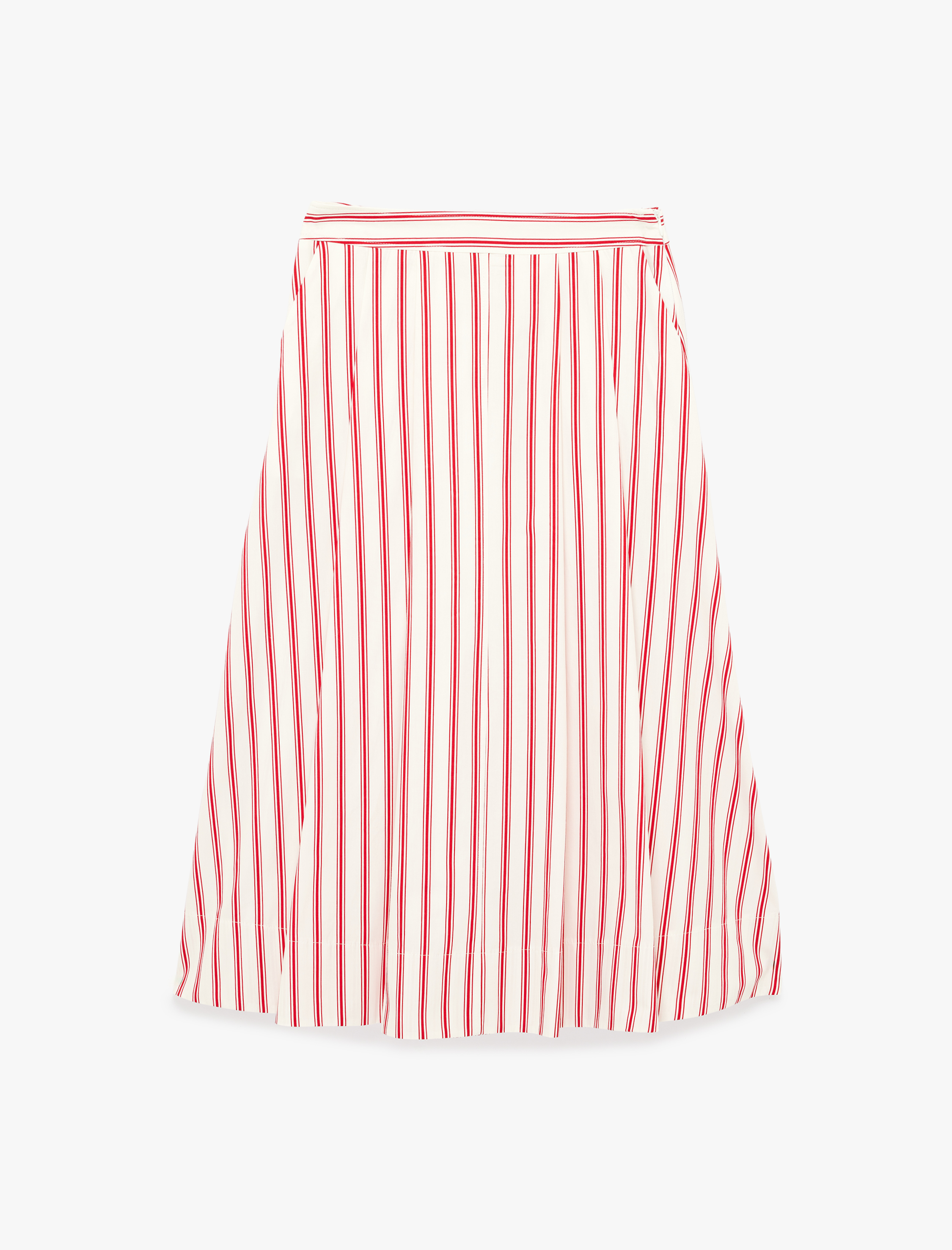   Pamuklu Cepli Kloş Midi Çizgili Poplin Etek