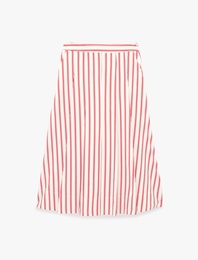 Pamuklu Cepli Kloş Midi Çizgili Poplin Etek