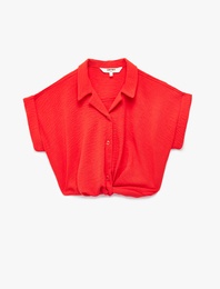 Bağlama Detaylı Düğmeli Kolsuz Crop Gömlek