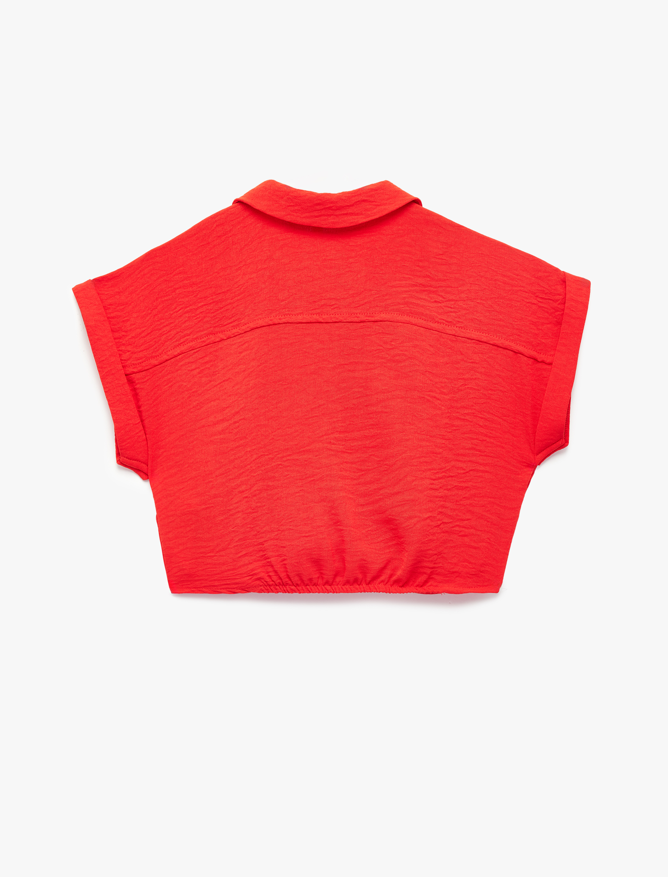  Kız Çocuk Bağlama Detaylı Düğmeli Kolsuz Crop Gömlek