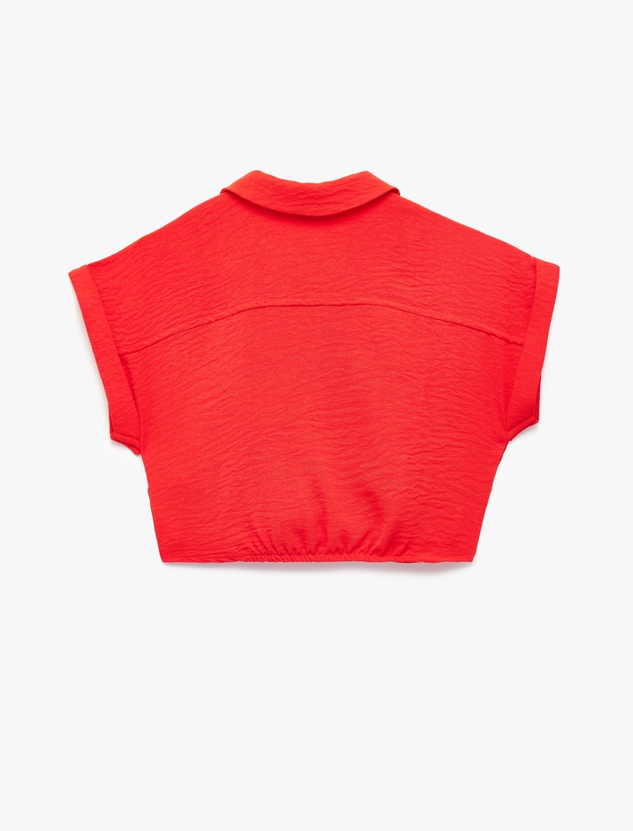 Kız Çocuk Bağlama Detaylı Düğmeli Kolsuz Crop Gömlek