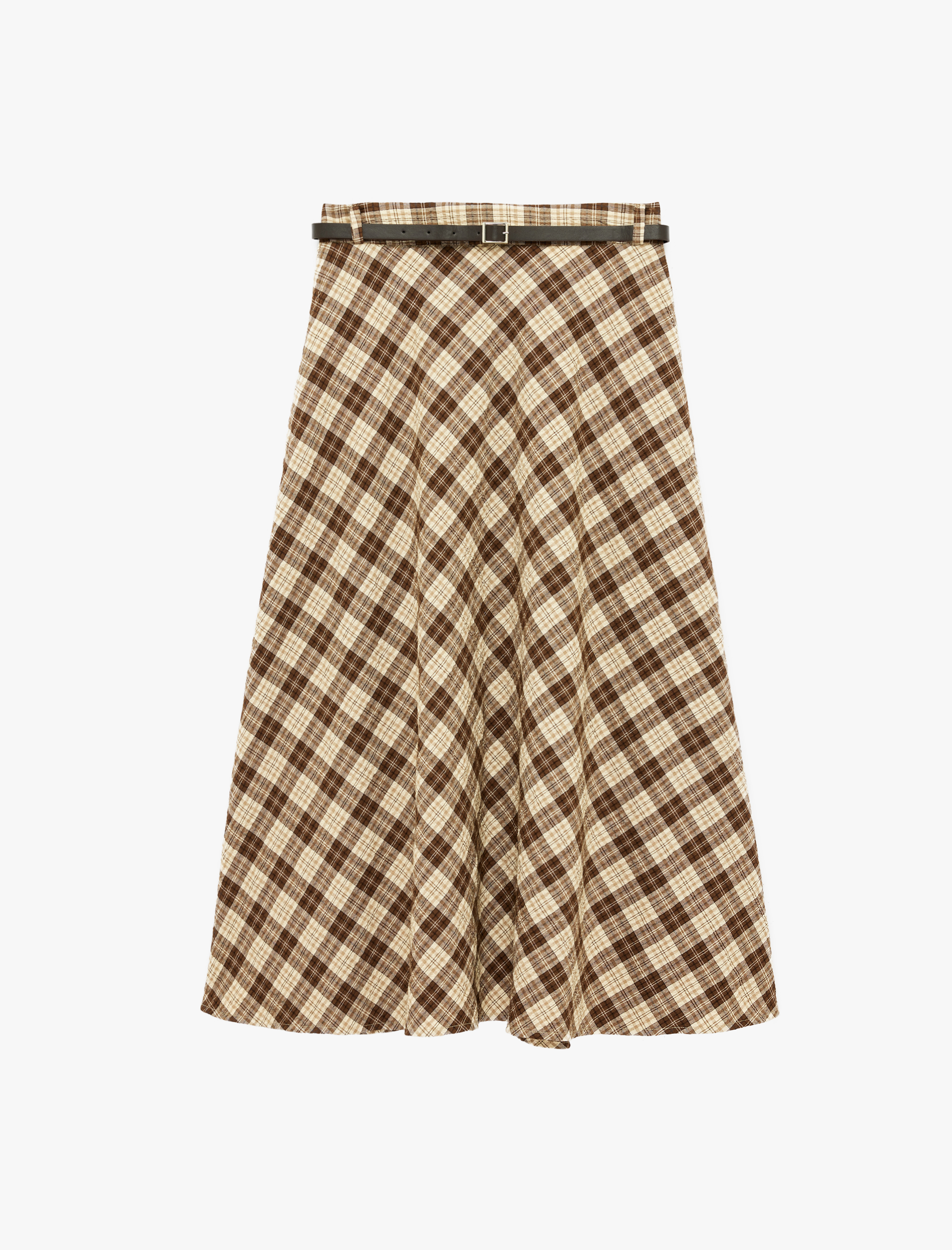   Kemerli A Kesim Midi Ekose Etek