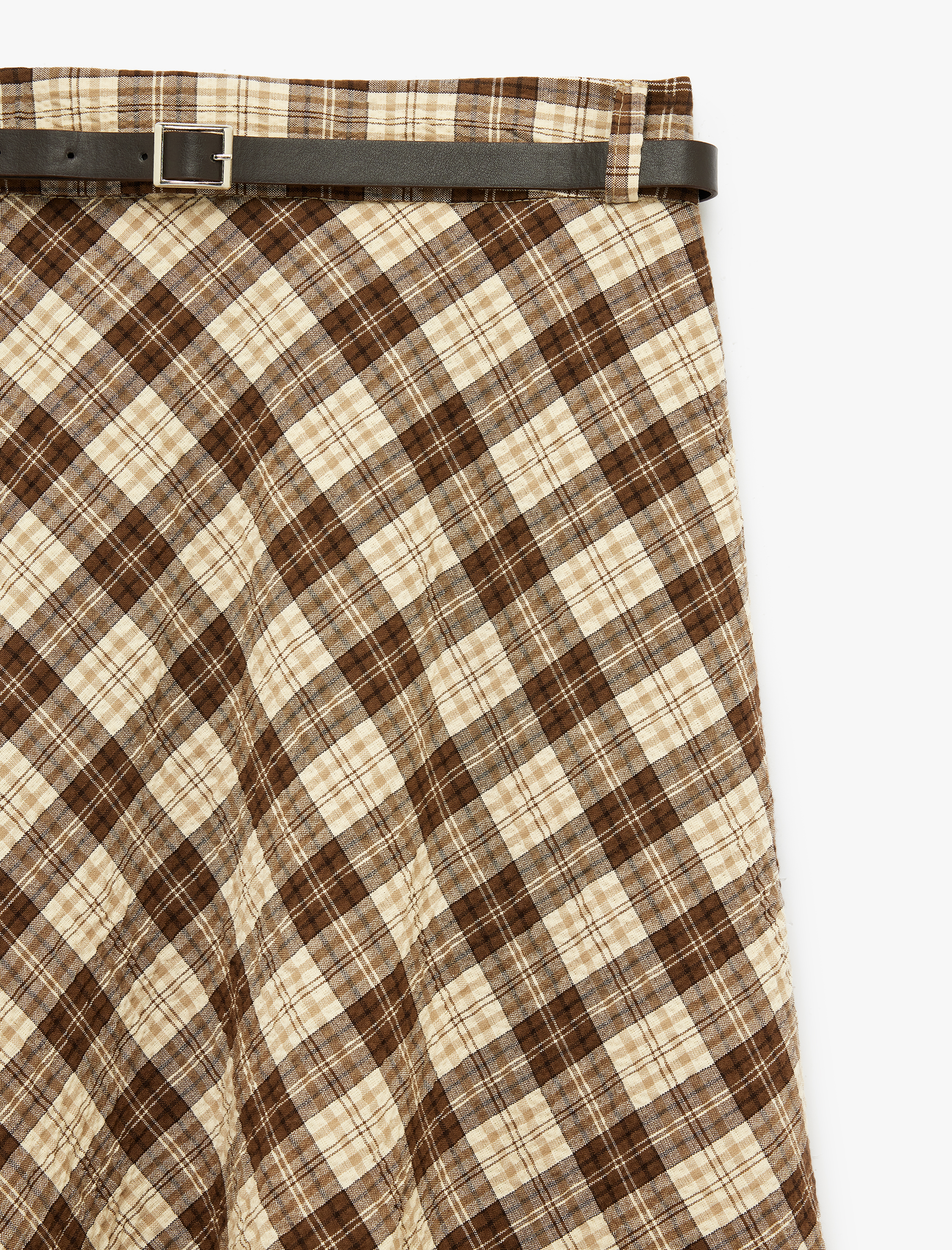   Kemerli A Kesim Midi Ekose Etek