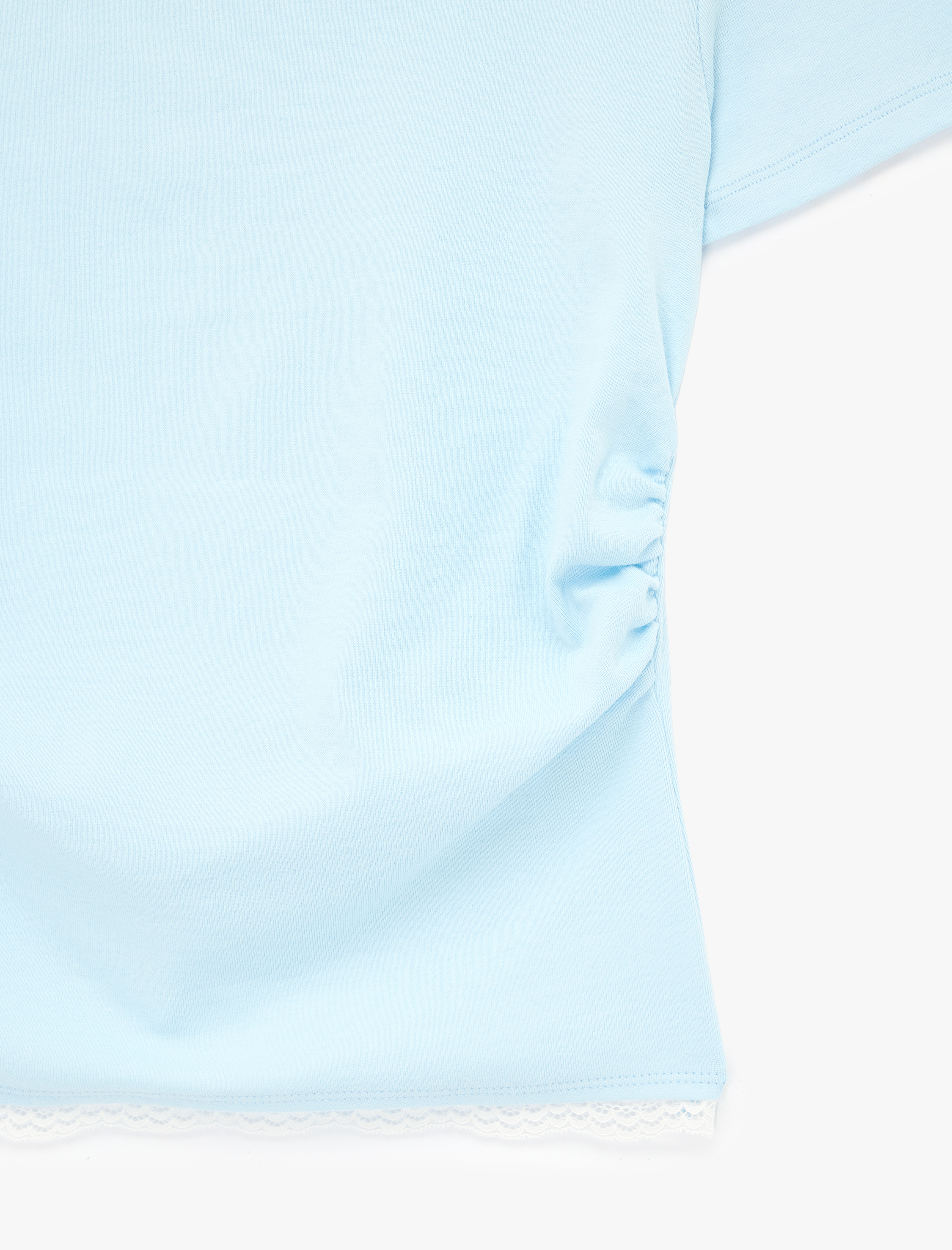   Pamuklu Drape Detaylı Kısa Kollu Bisiklet Yaka Tişört