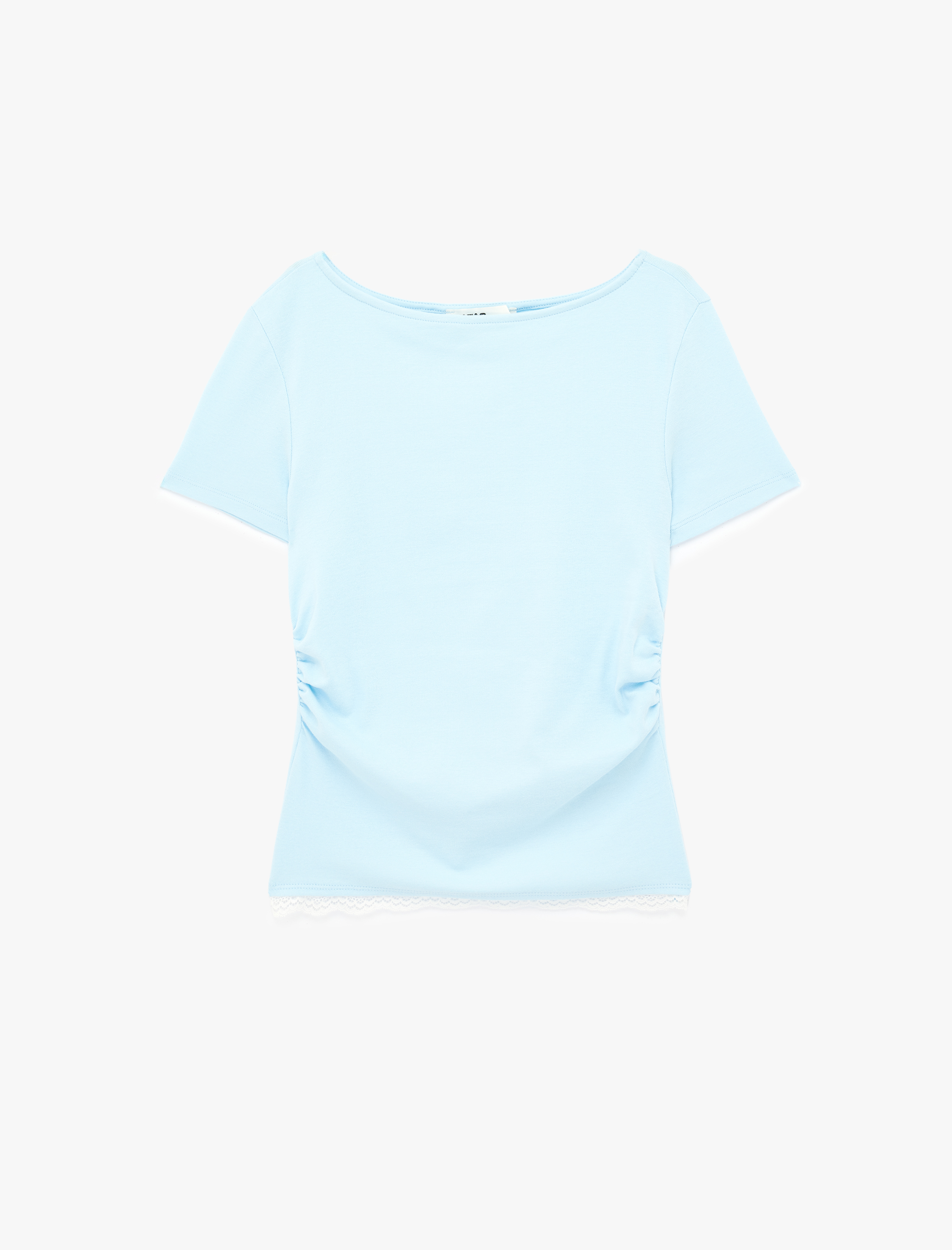   Pamuklu Drape Detaylı Kısa Kollu Bisiklet Yaka Tişört