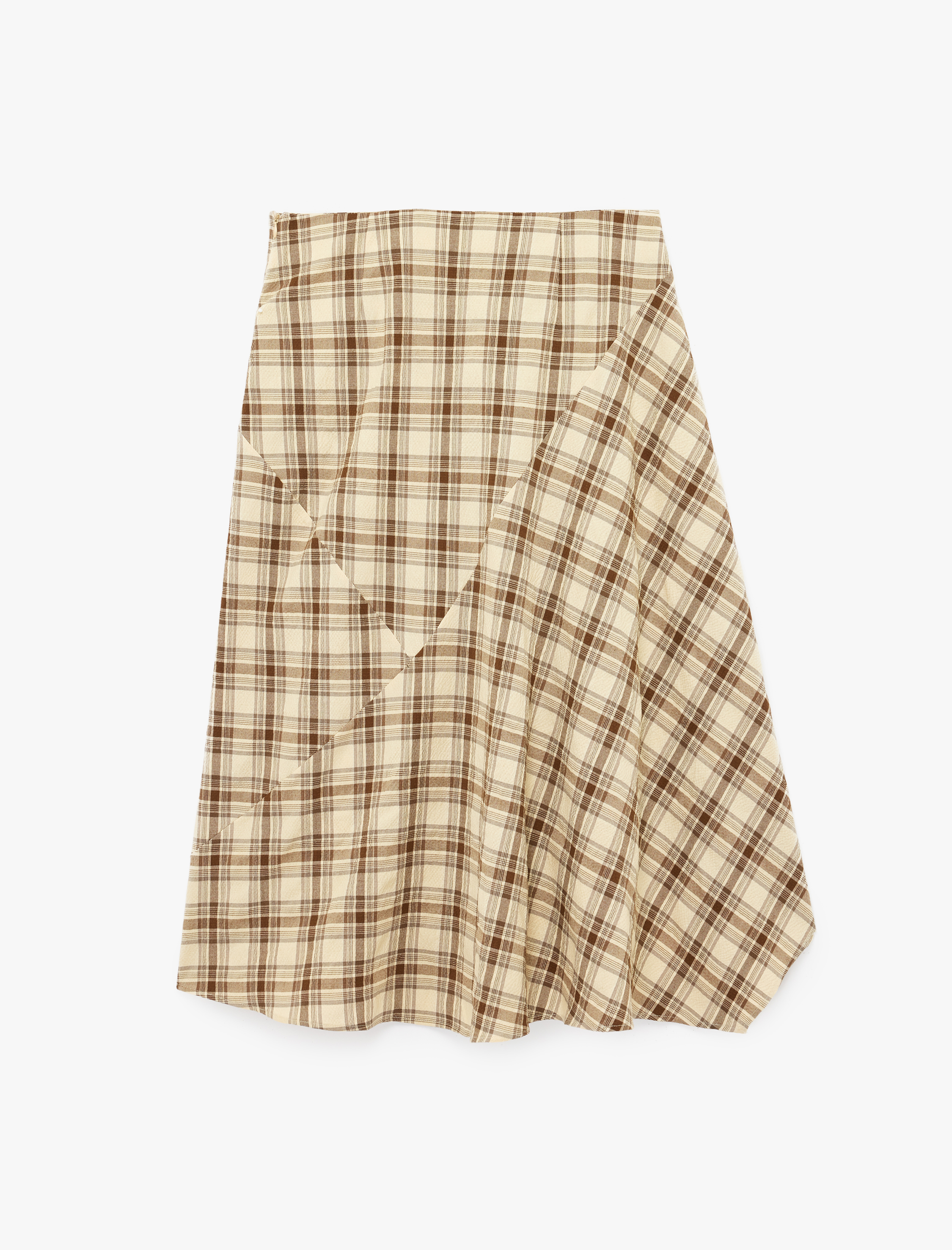   Asimetrik Kesim Ekose Midi Etek