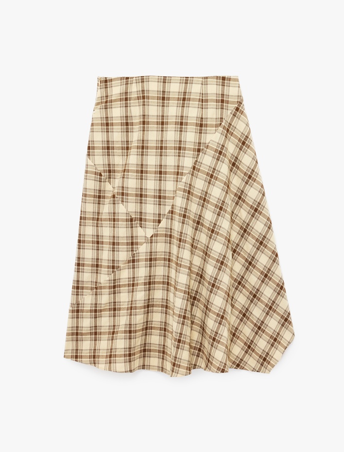  Asimetrik Kesim Ekose Midi Etek