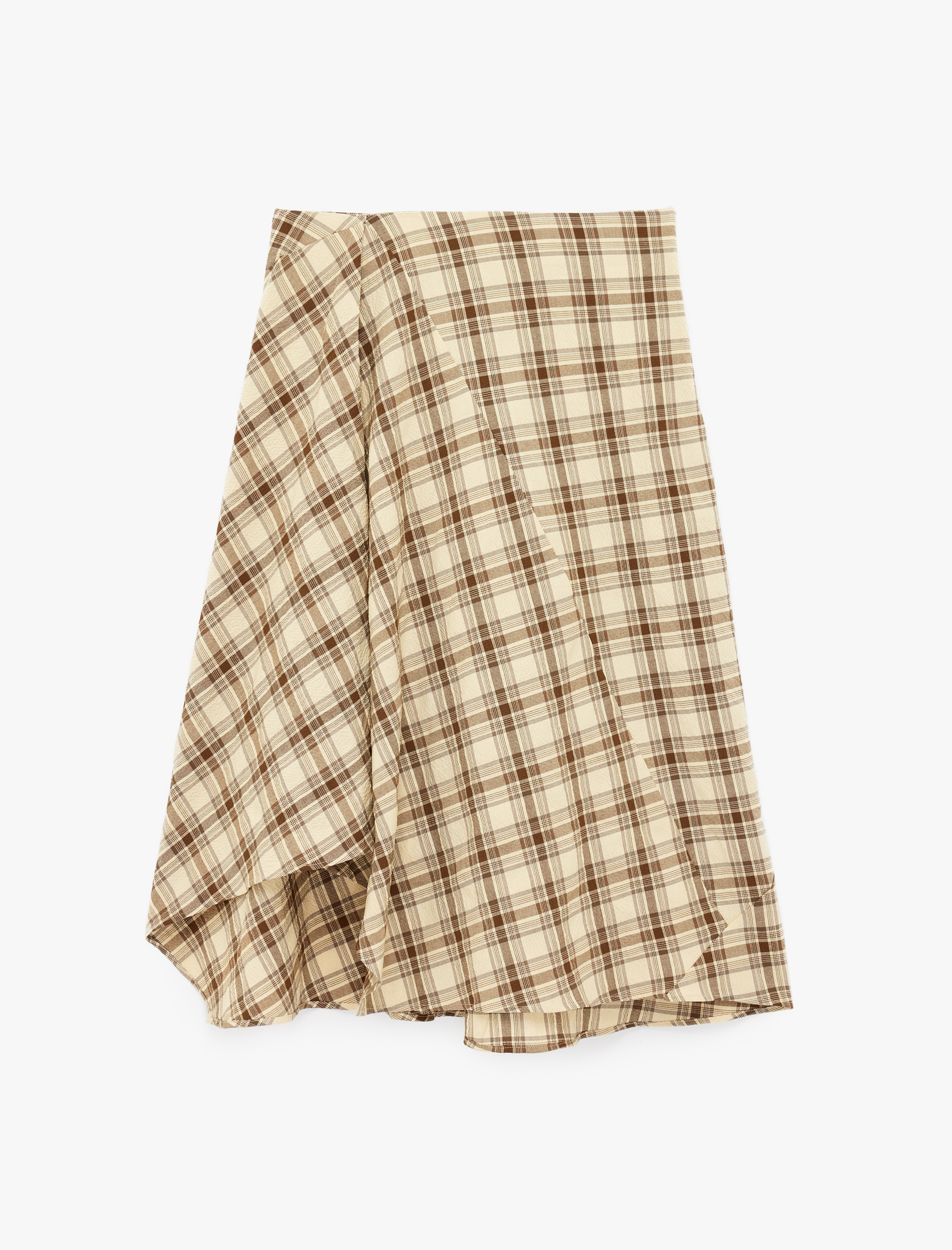   Asimetrik Kesim Ekose Midi Etek