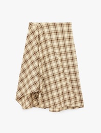 Asimetrik Kesim Ekose Midi Etek