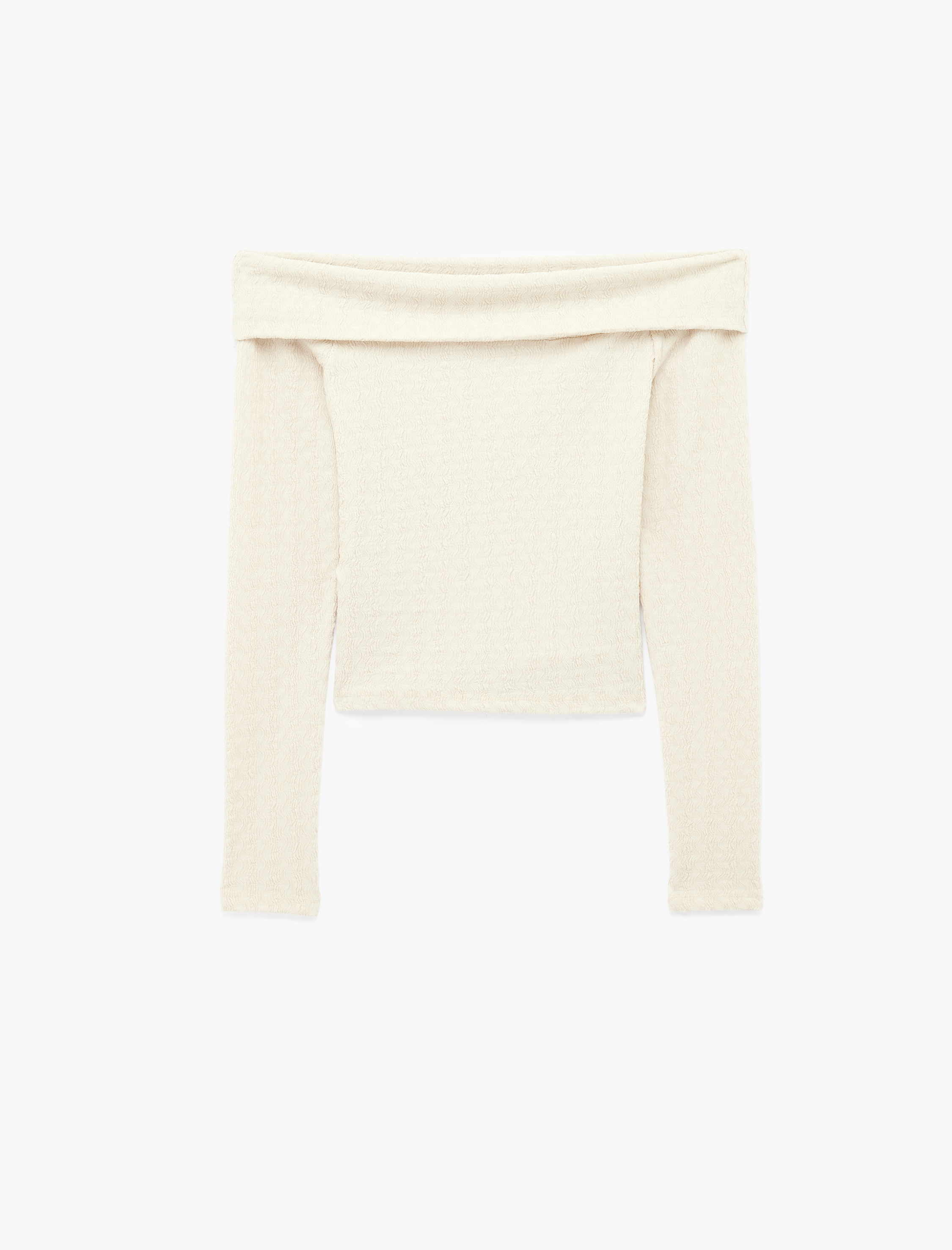   Slim Fit Bürümcük Kumaş Uzun Kollu Omzu Açık Tişört