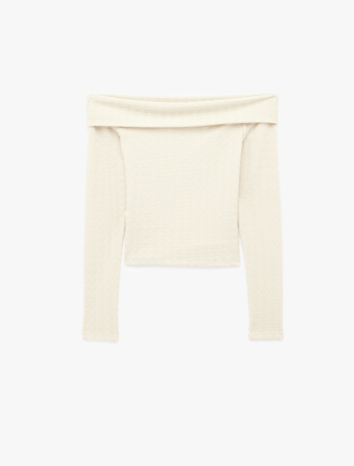  Slim Fit Bürümcük Kumaş Uzun Kollu Omzu Açık Tişört