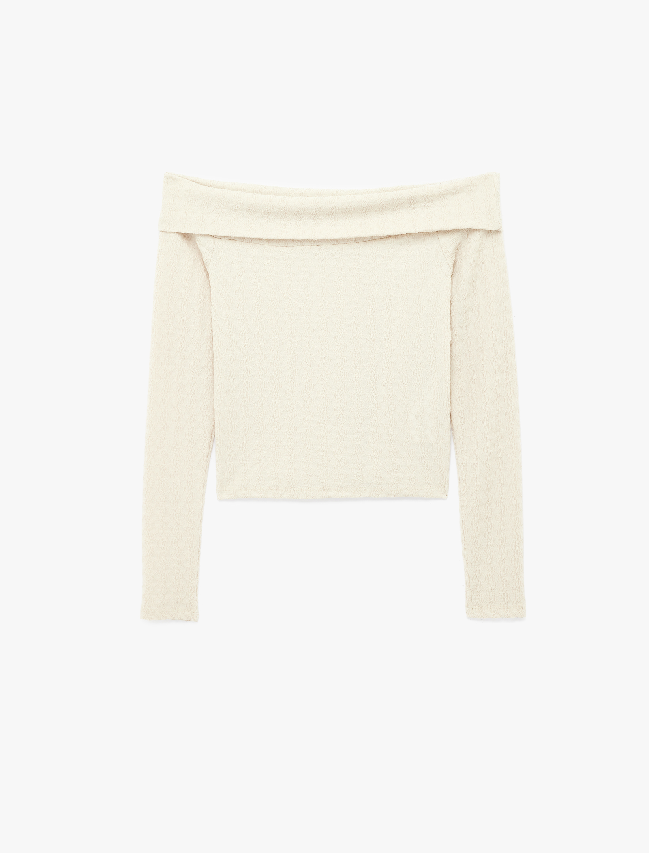   Slim Fit Bürümcük Kumaş Uzun Kollu Omzu Açık Tişört