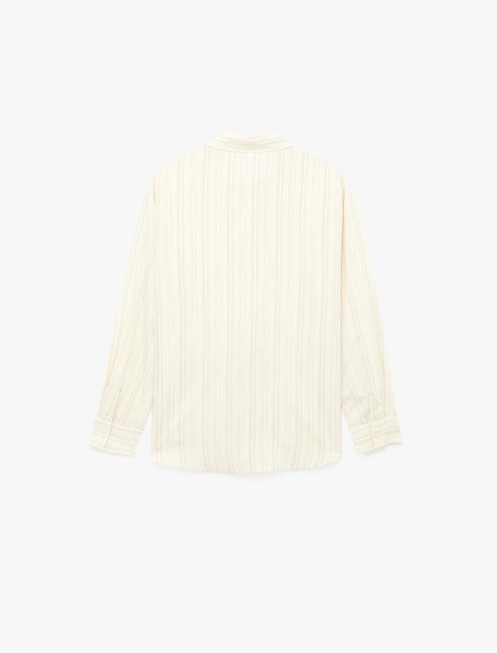  Aksesuar Kemer Detaylı Uzun Kollu Çizgili Oversize Gömlek