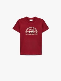 Pamuklu Kısa Kollu Bisiklet Yaka Baskılı Tişört