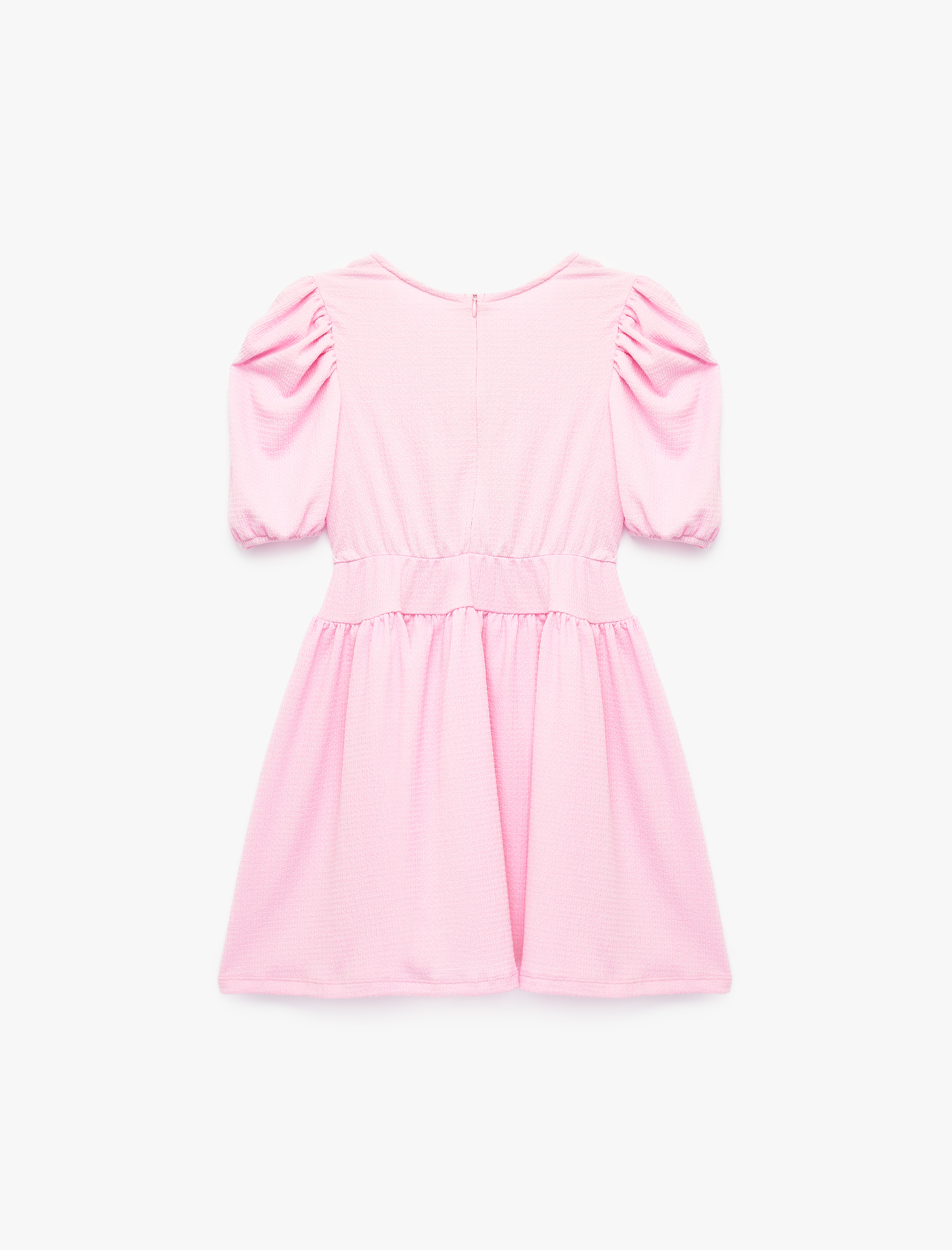  Kız Çocuk Yarım Kollu Bisiklet Yaka Fiyonklu Elbise